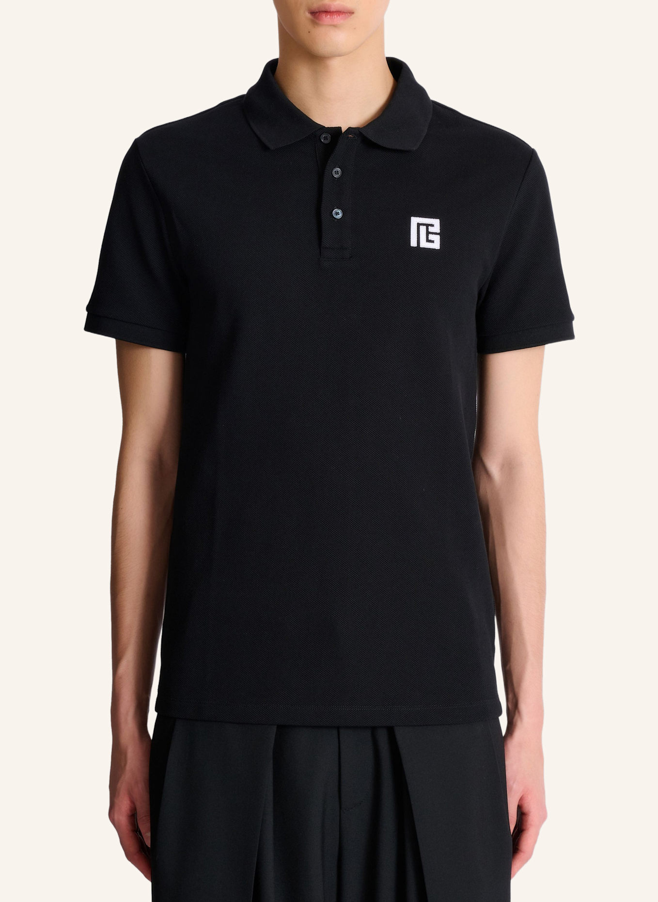 BALMAIN Besticktes Poloshirt aus Baumwolle: SCHWARZ