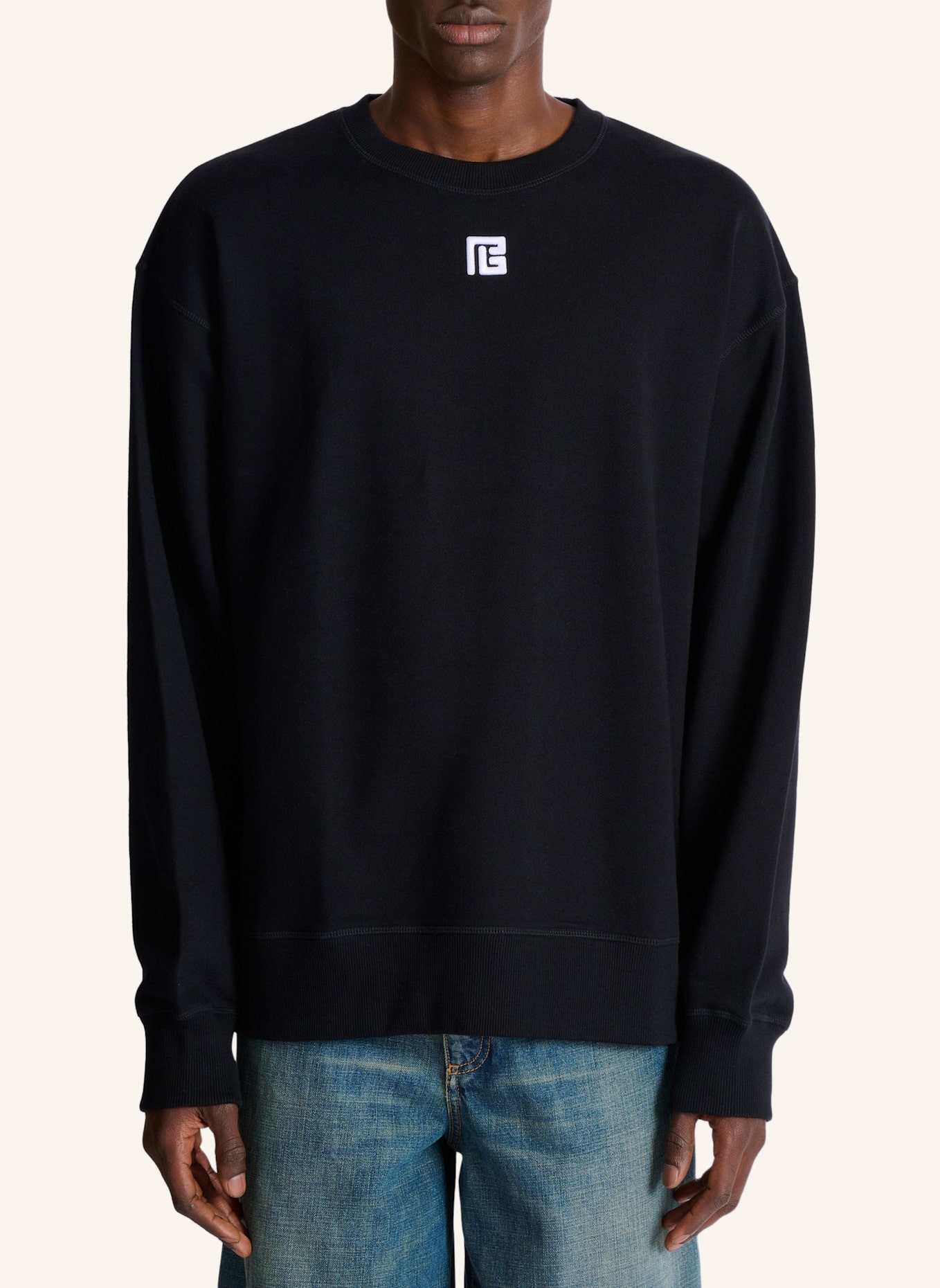 BALMAIN Sweatshirt aus Baumwolle mit PB-Stickerei: SCHWARZ