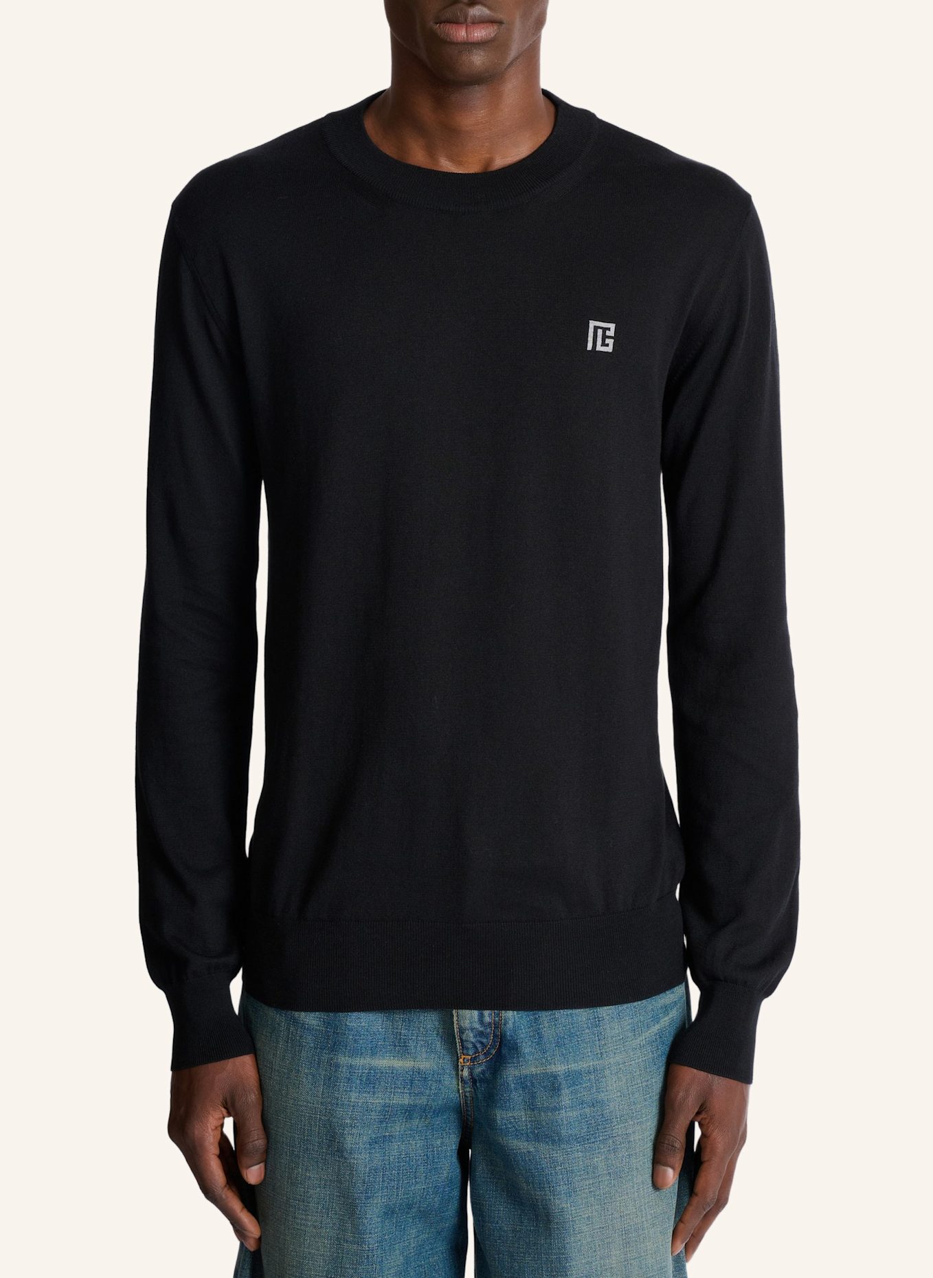 BALMAIN Feiner Pullover aus Baumwolle und Seide: SCHWARZ