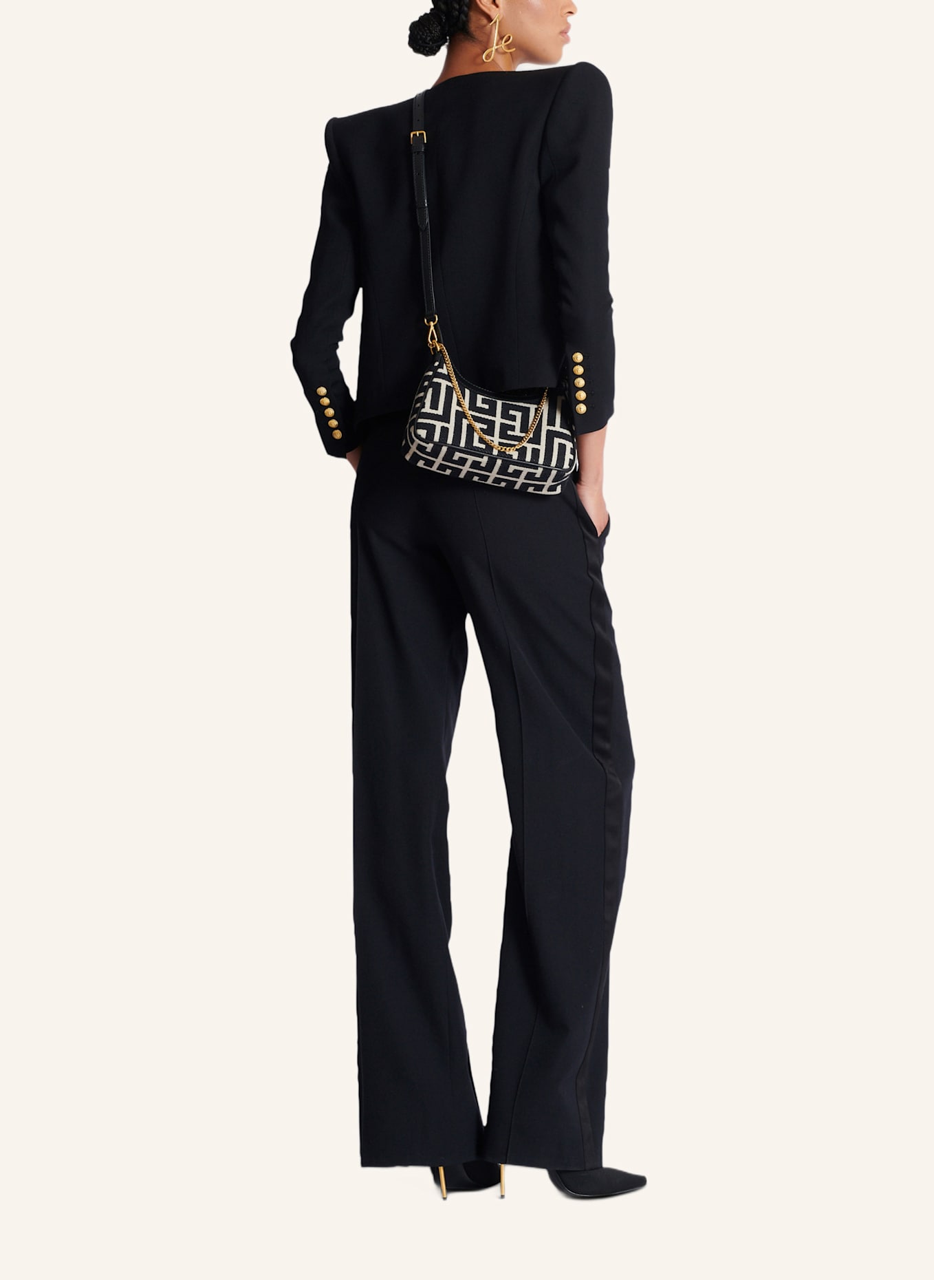 BALMAIN Schultertasche B-Army aus Monogramm-Jacquard: SCHWARZ