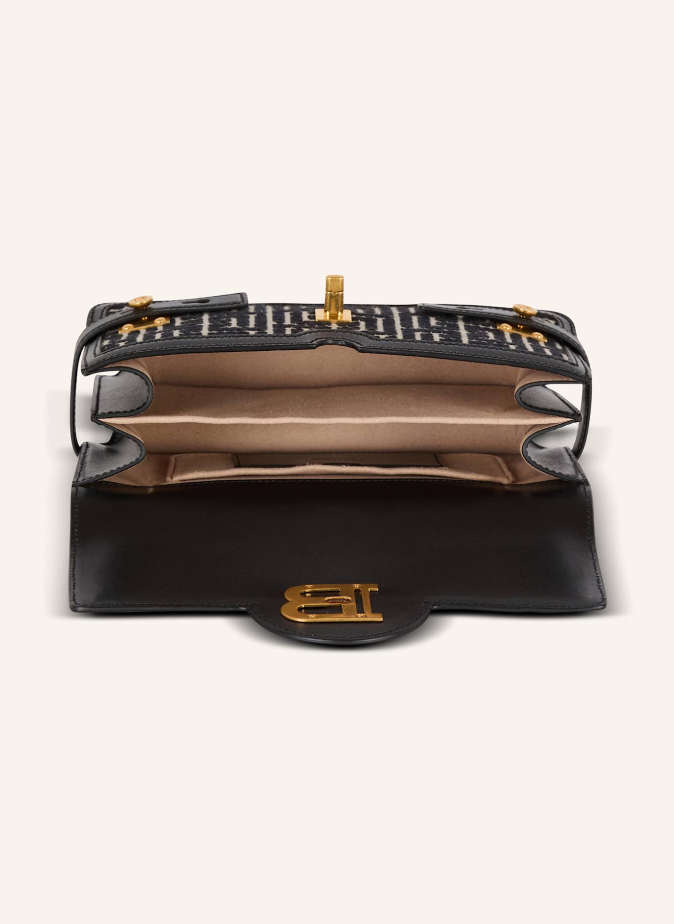 BALMAIN Tasche B-Buzz Shoulder 24 aus Jacquard-Canvas mit PB-Monogramm und Kalbsleder: SCHWARZ