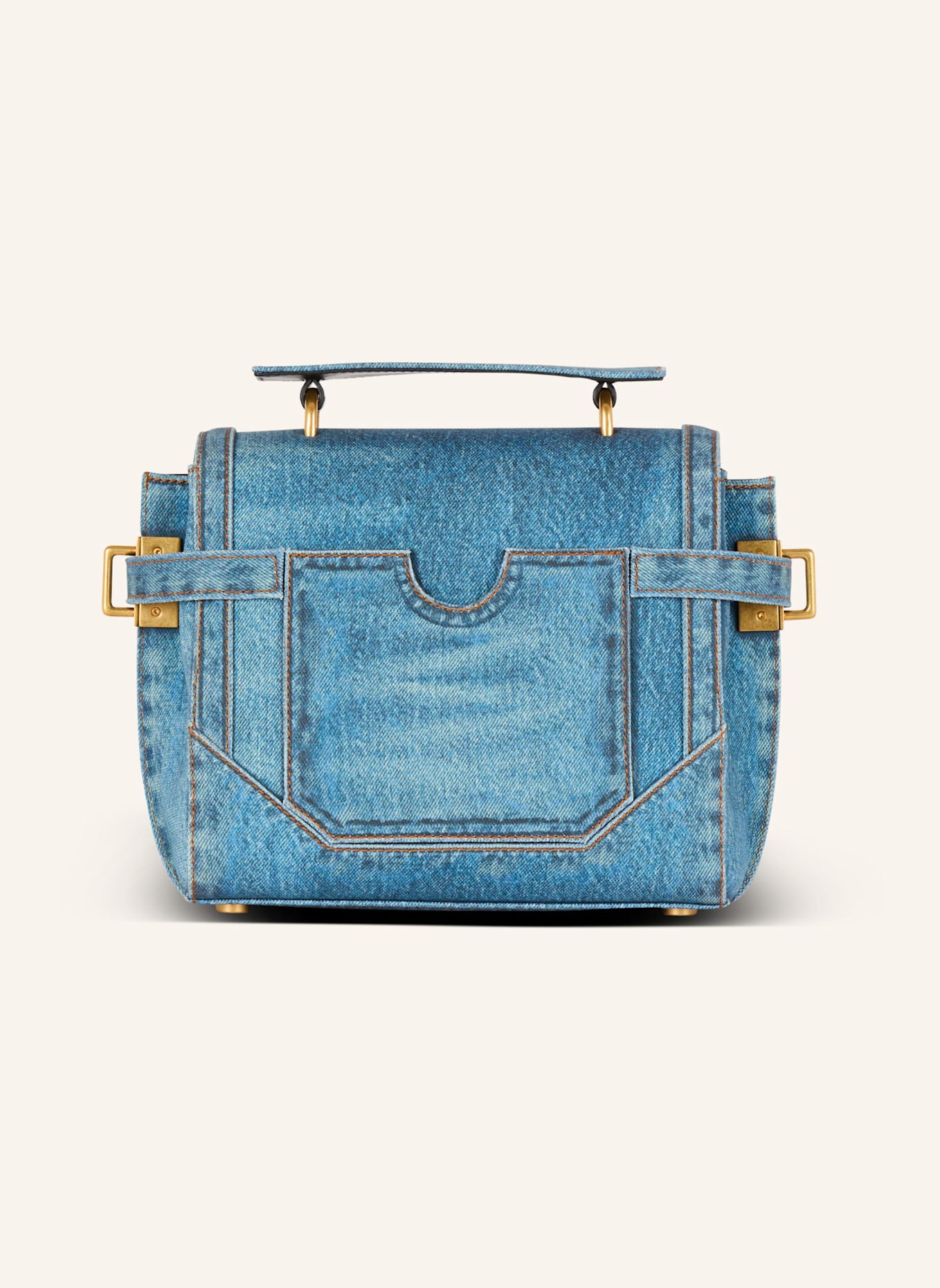 BALMAIN Tasche B-Buzz 23 aus Canvas mit Denim-Print: BLAU