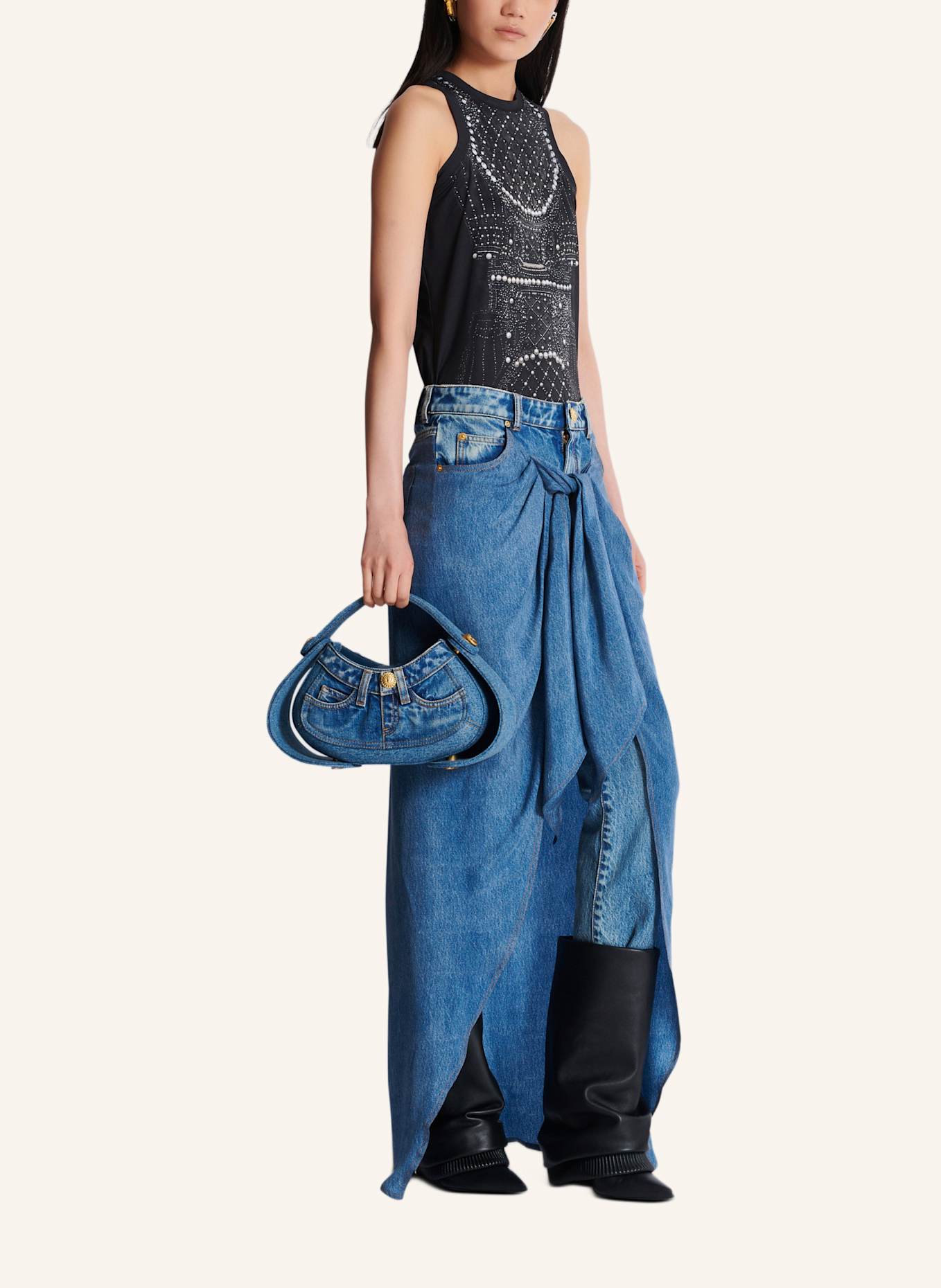 BALMAIN Mittelgroße Tasche Jolie Madame aus Denim: BLAU