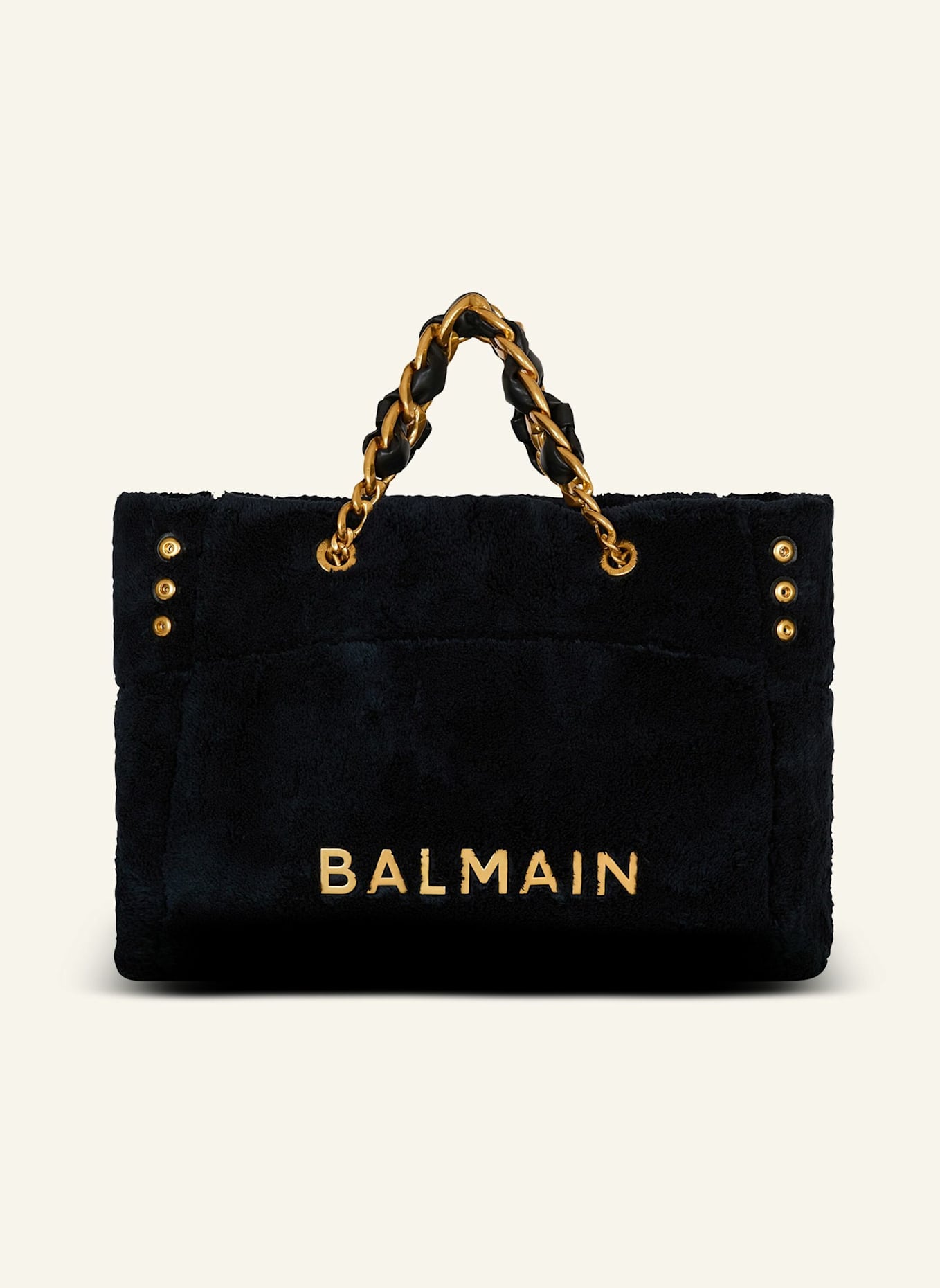 BALMAIN Shopper 1945 Soft aus Frottee: SCHWARZ