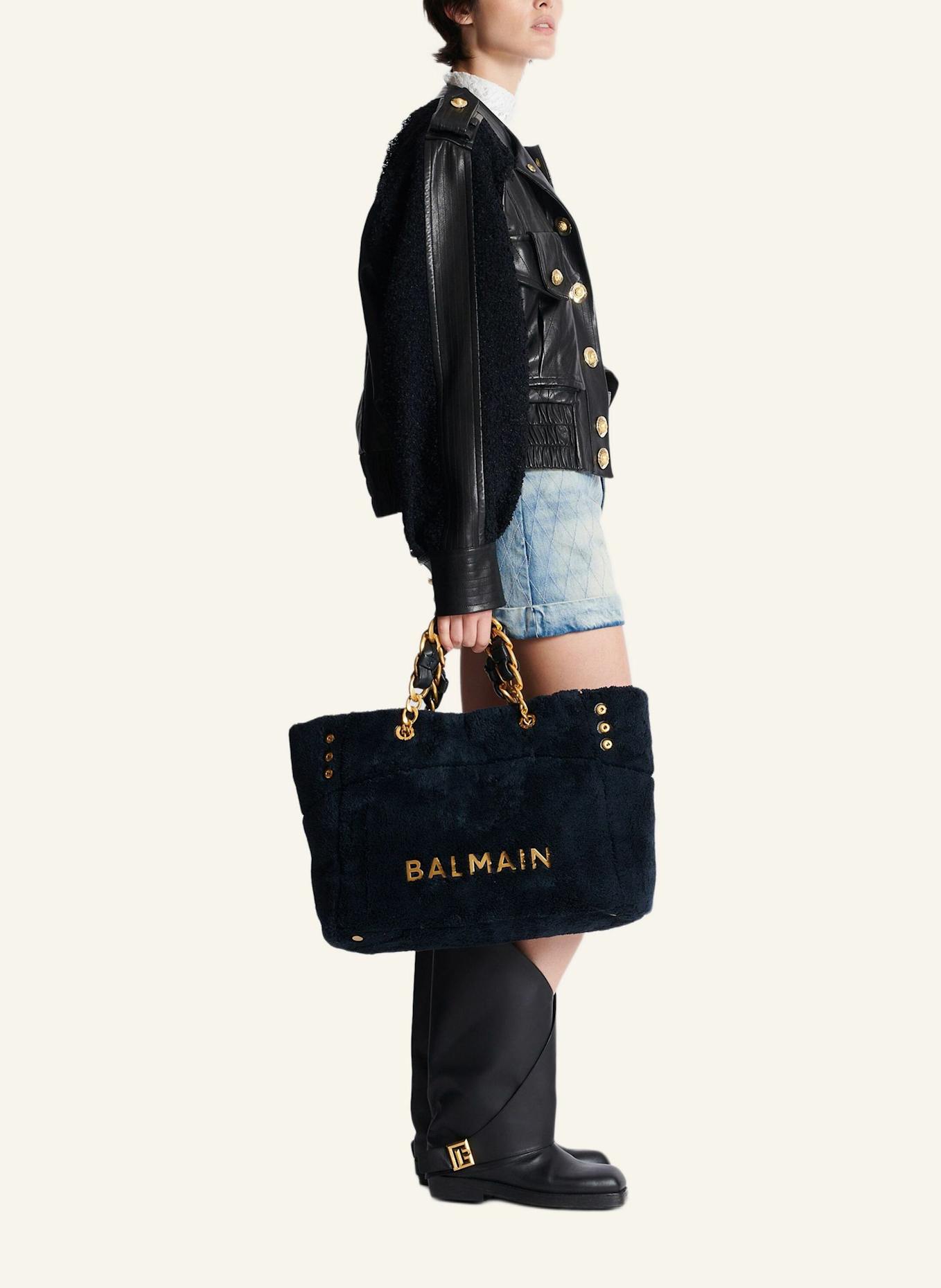 BALMAIN Shopper 1945 Soft aus Frottee: SCHWARZ