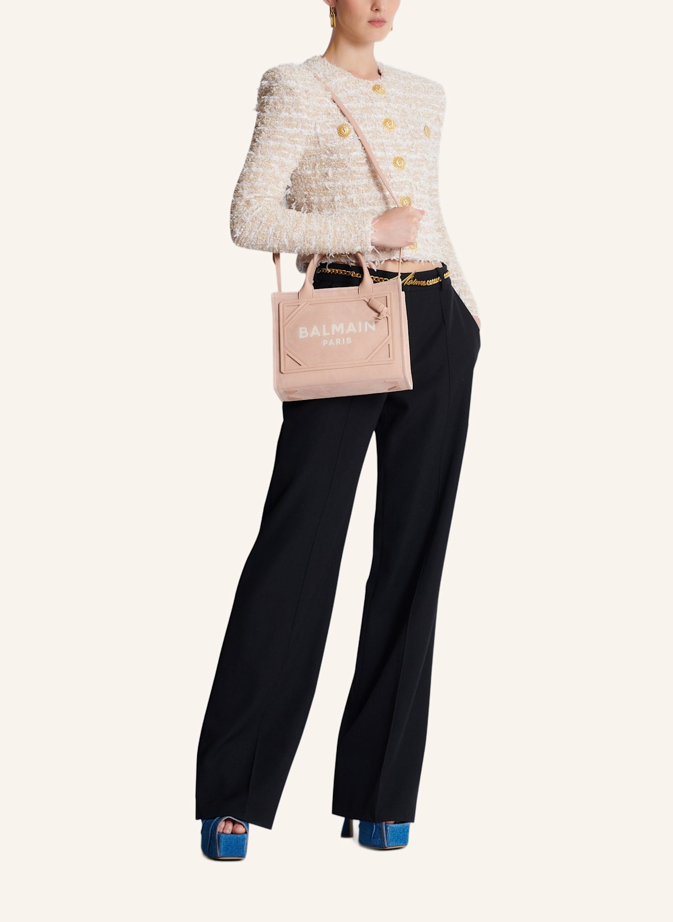 BALMAIN Kleiner Shopper B-Army aus Wildleder: KHAKI