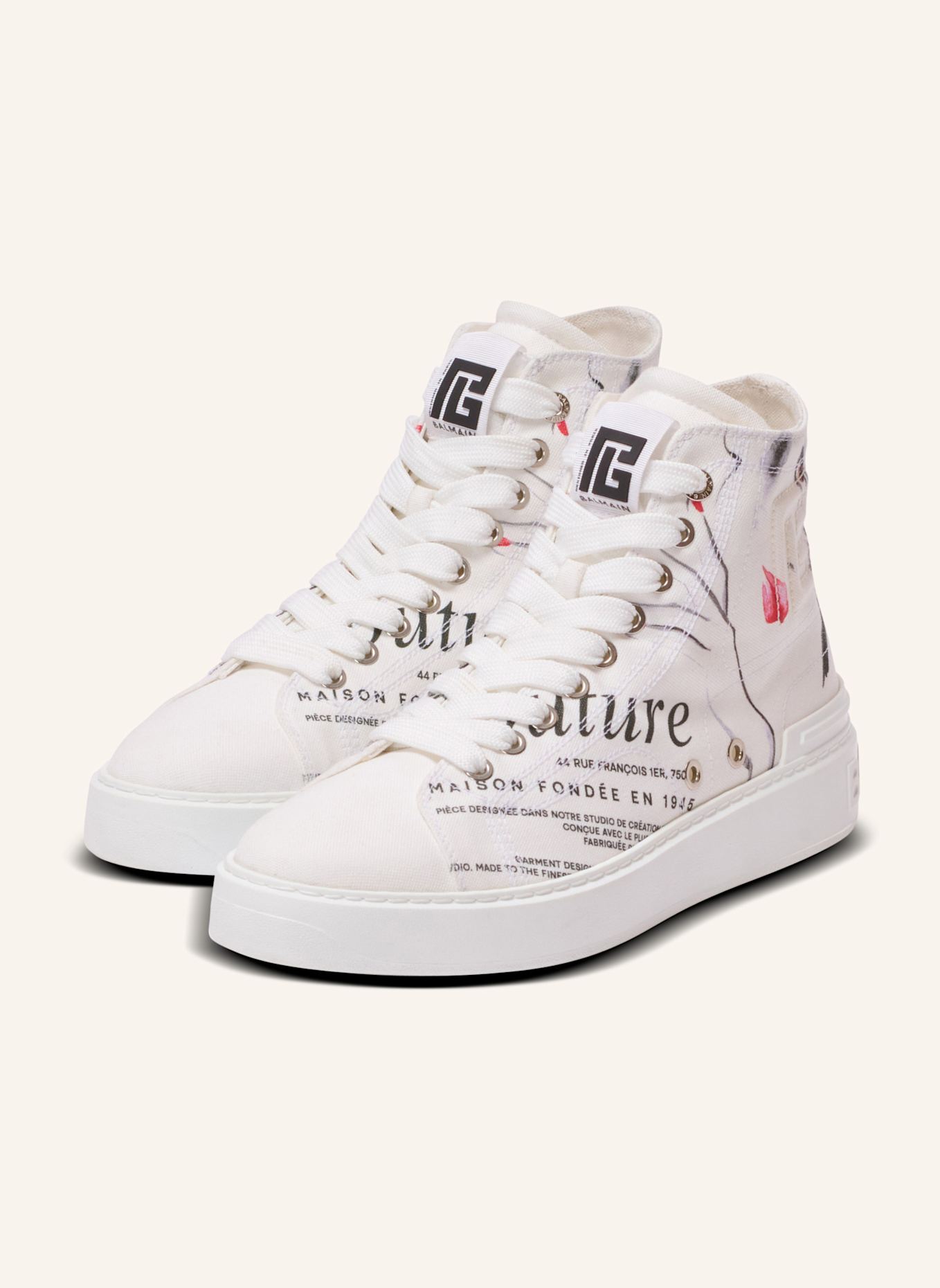 BALMAIN High-Top-Sneakers B-Court mit Balmain Beauty-Print: WEISS