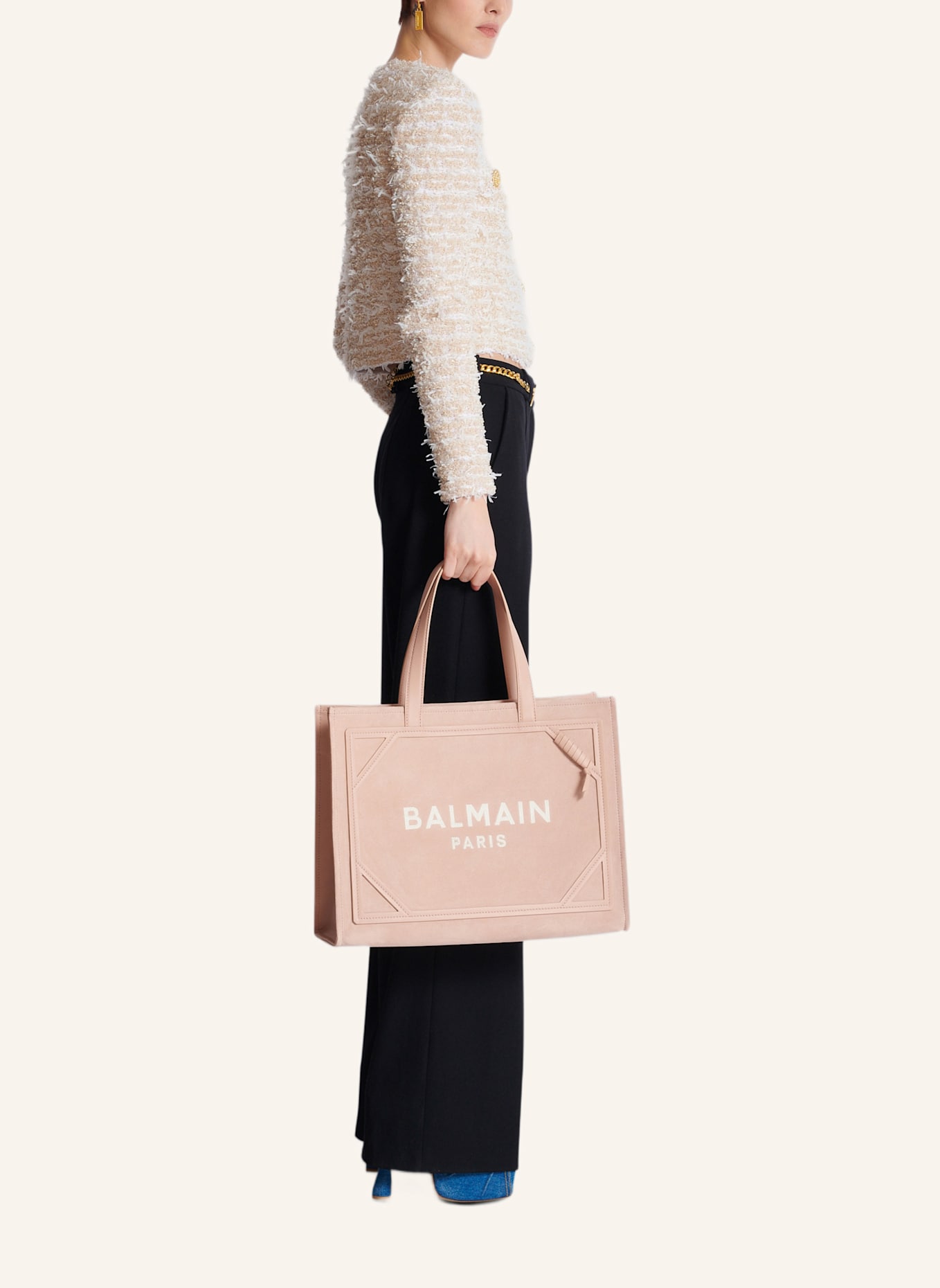 BALMAIN Mittelgroßer Shopper B-Army aus Wildleder: KHAKI
