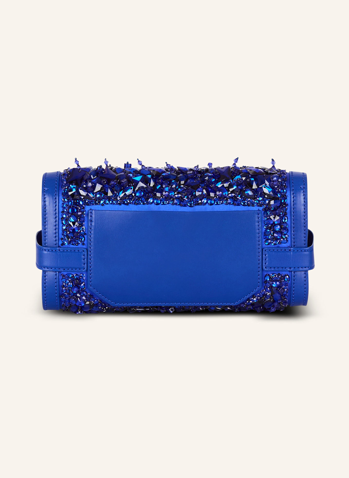 BALMAIN Clutch B-Buzz Pouch 23 aus Leder und bestickem Satin: BLAU