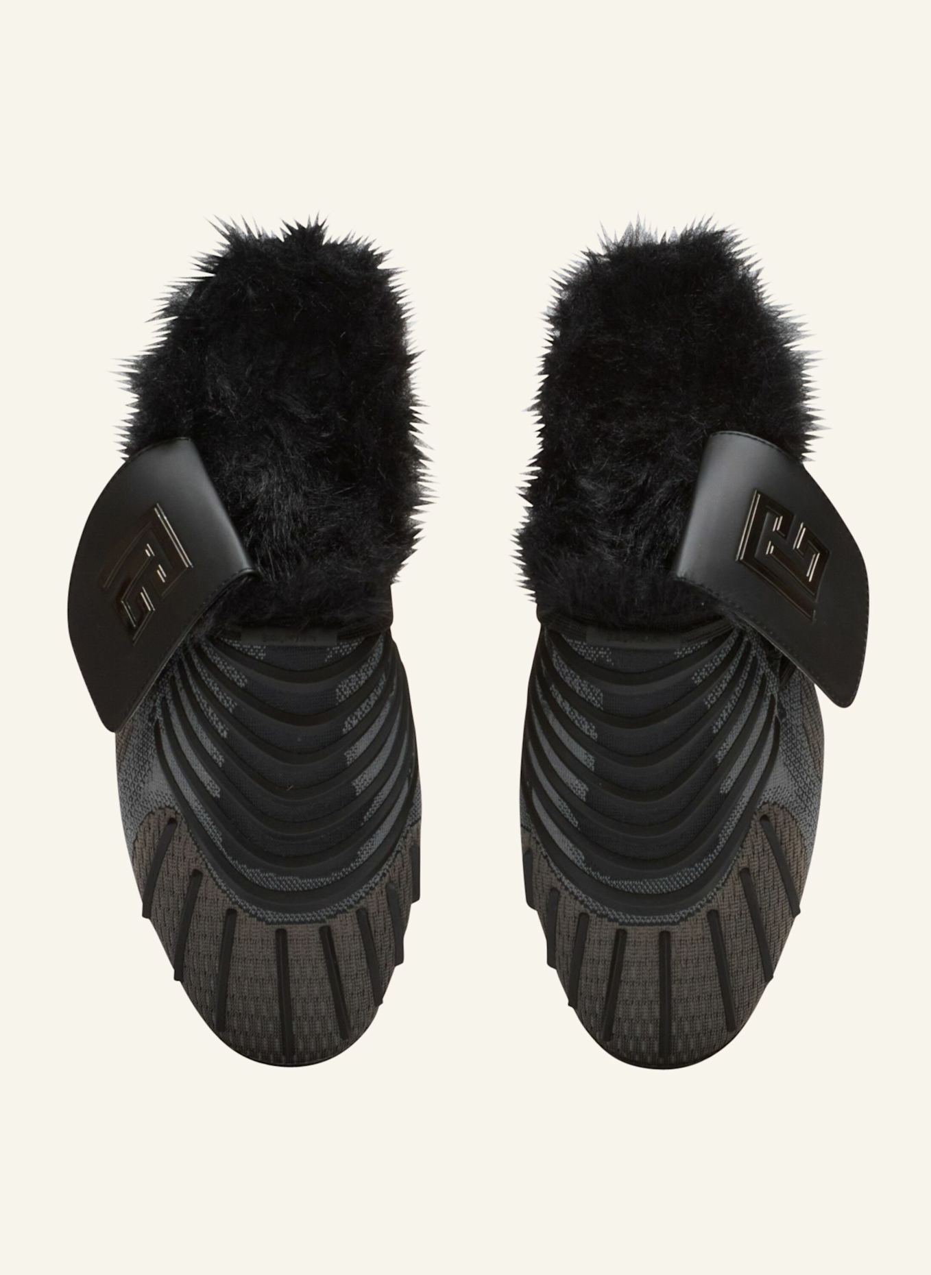 BALMAIN Pelzgefütterte Pantoletten Half Time aus technischen Materialien: SCHWARZ