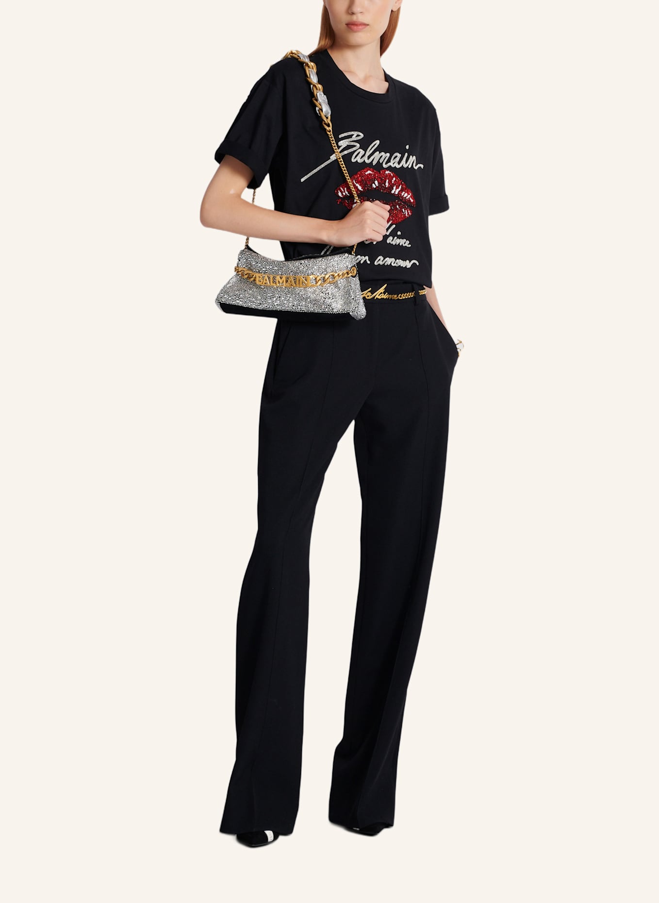 BALMAIN Clutch 1945 Soft aus Wildleder mit Strasssteinen: SILBER