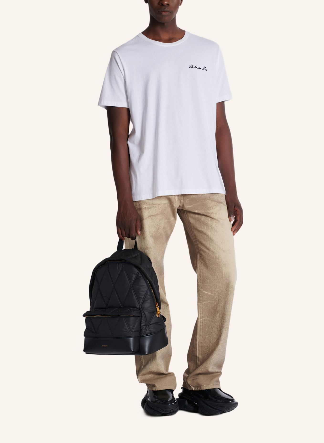 BALMAIN Rucksack aus gestepptem Nylon mit Diamond-Muster: SCHWARZ