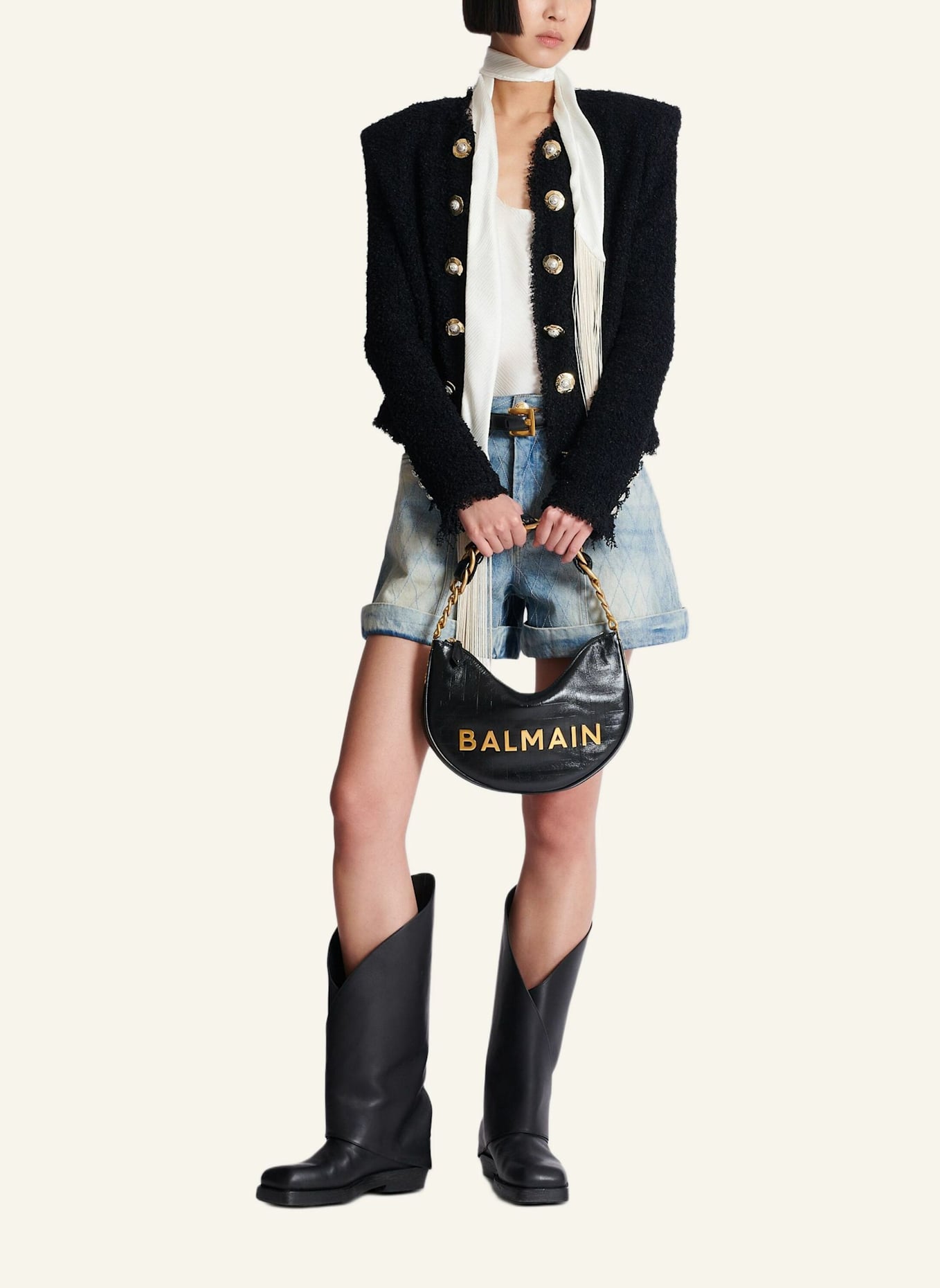 BALMAIN Tasche 1945 Soft Moon aus geknittertem Kalbsleder: SCHWARZ