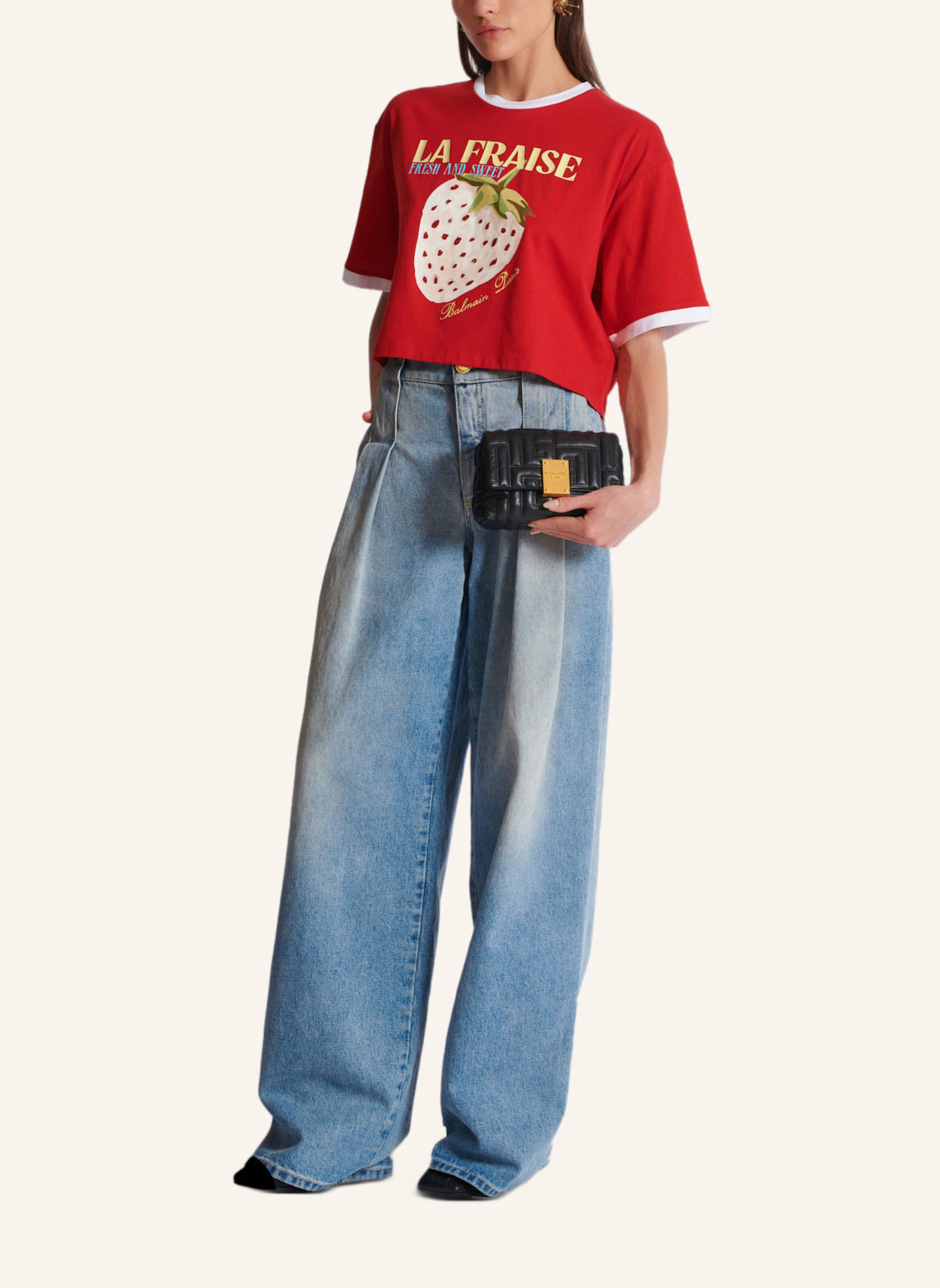 BALMAIN Mini-Tasche 1945 Soft aus gestepptem Leder: SCHWARZ