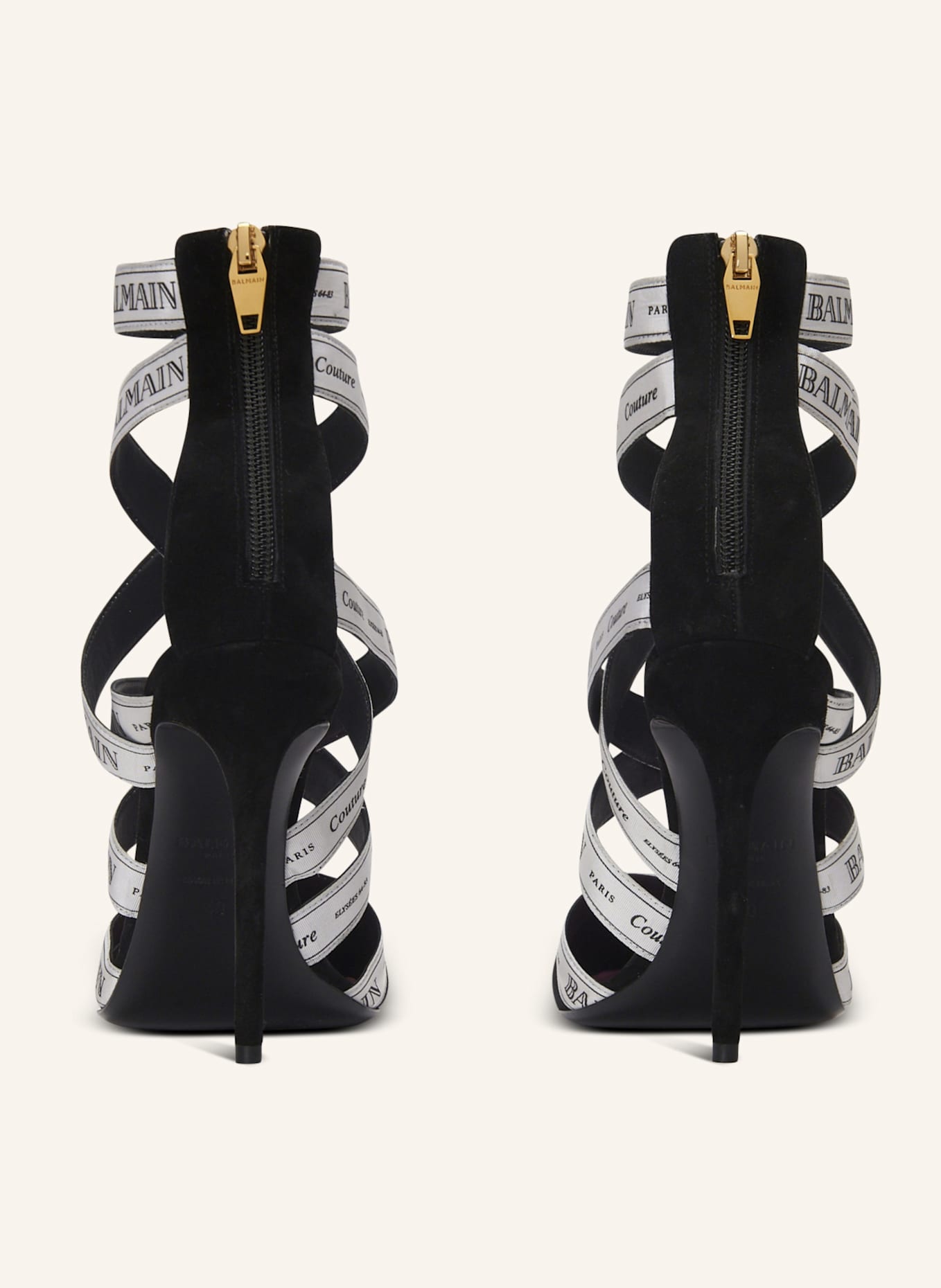 BALMAIN Sandalen Couture aus Wildleder mit Balmain Band-Muster: WEISS