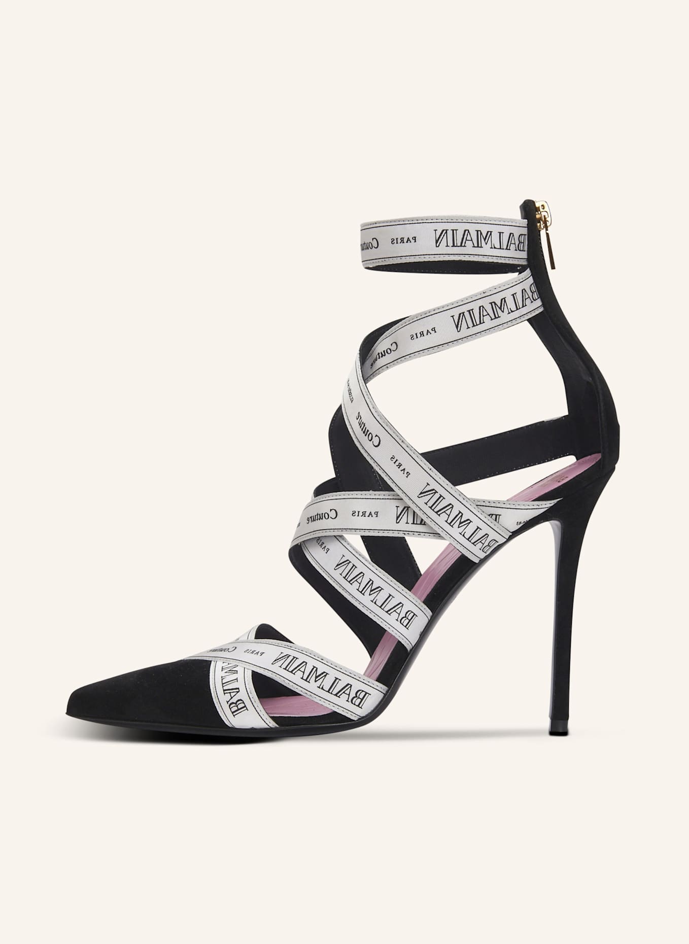 BALMAIN Sandalen Couture aus Wildleder mit Balmain Band-Muster: WEISS