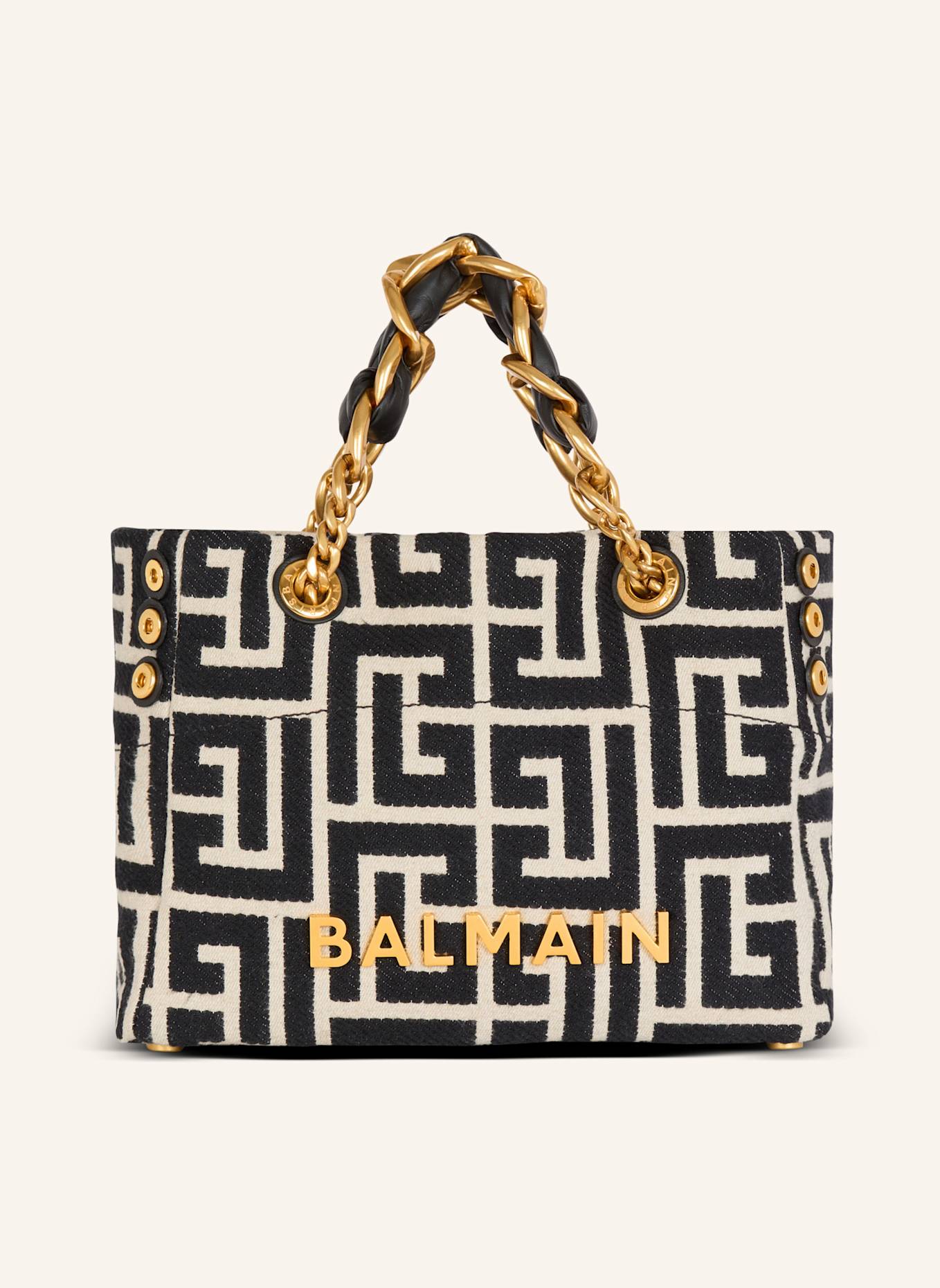 BALMAIN Kleiner Shopper 1945 Soft aus Jacquard-Canvas mit Monogramm PB Labyrinthe: SCHWARZ
