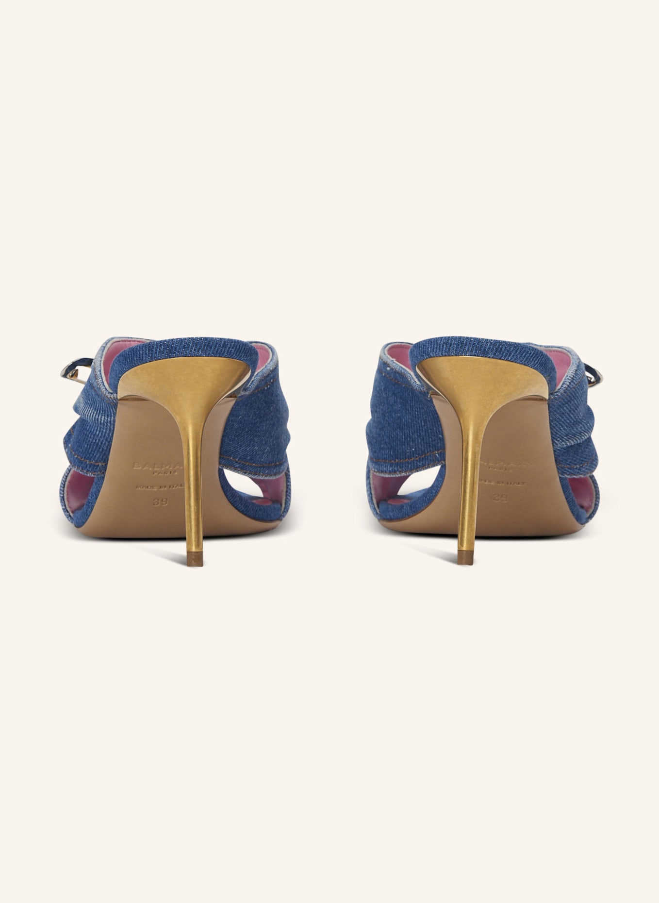 BALMAIN Pantoletten Safety Pin aus Denim: BLAU