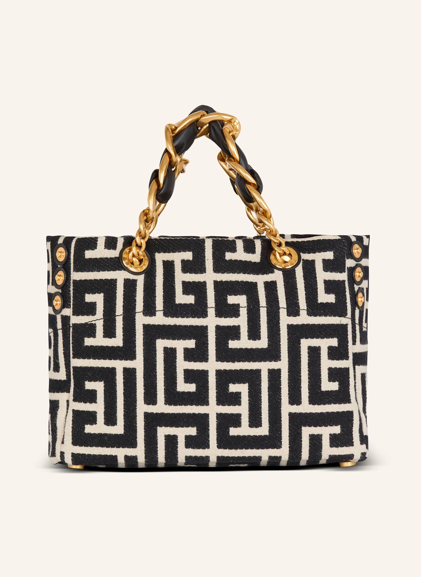 BALMAIN Kleiner Shopper 1945 Soft aus Jacquard-Canvas mit Monogramm PB Labyrinthe: SCHWARZ