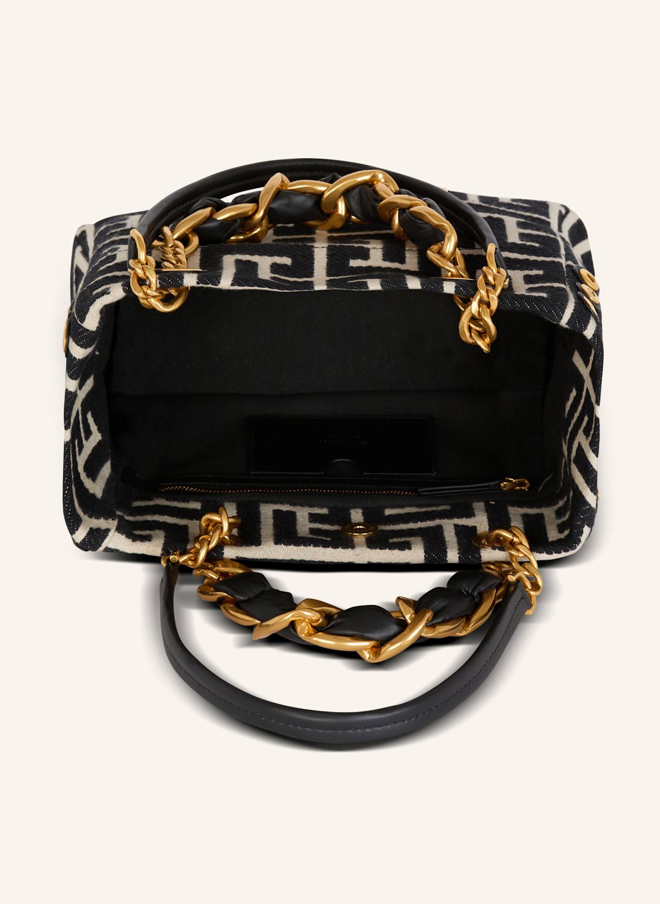 BALMAIN Kleiner Shopper 1945 Soft aus Jacquard-Canvas mit Monogramm PB Labyrinthe: SCHWARZ