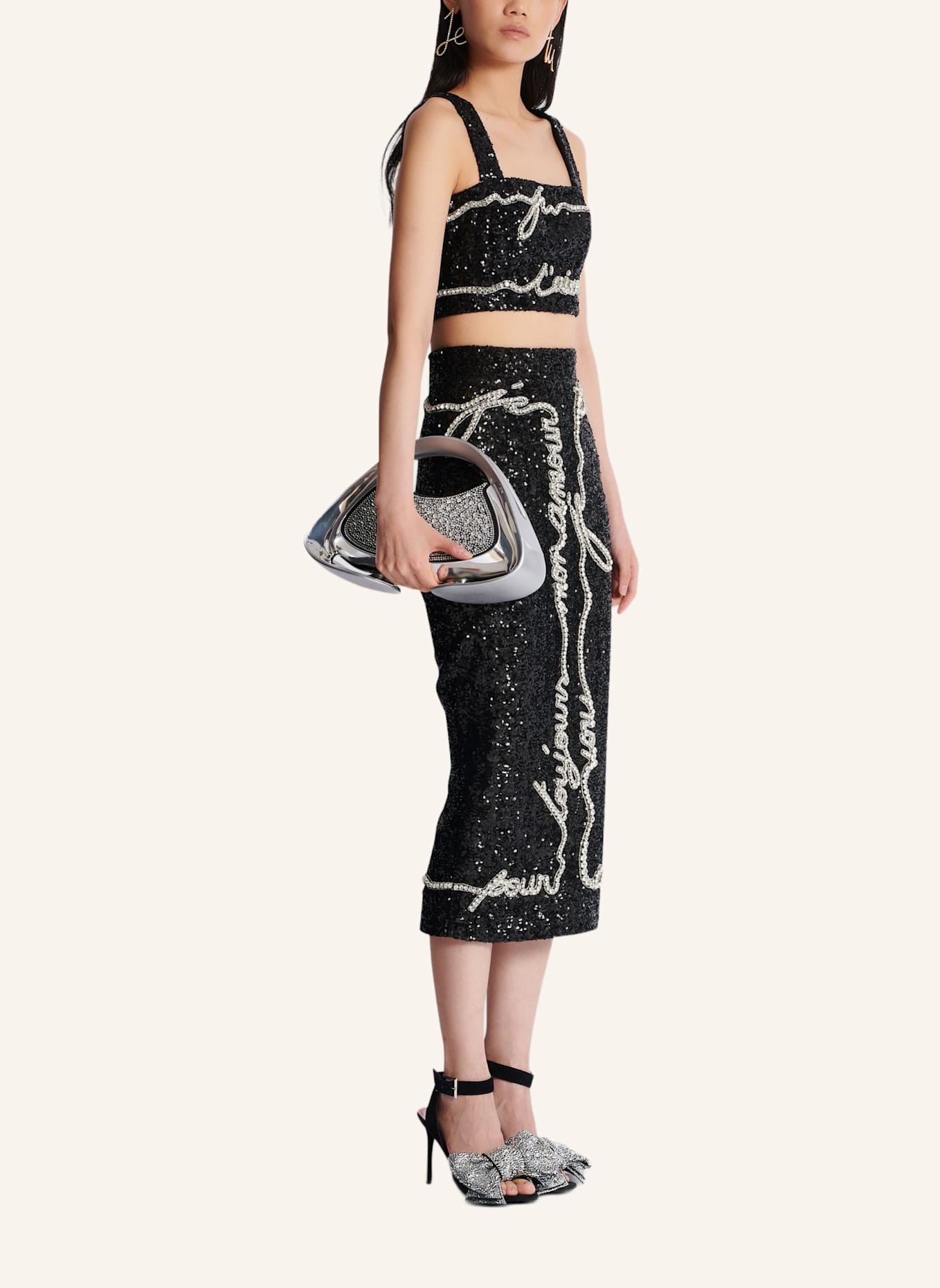 BALMAIN Mittelgroße Tasche Jolie Madame aus Strass: SILBER