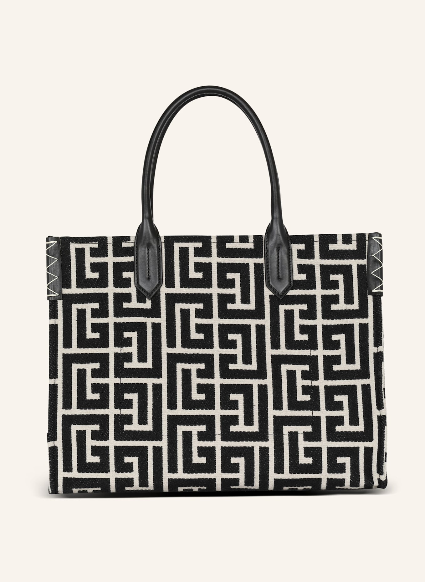 BALMAIN Shopper B-Army 42 aus Monogramm-Jacquard und Leder: SCHWARZ