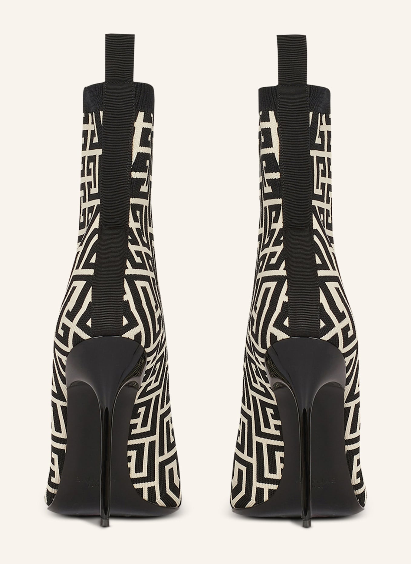 BALMAIN Zweifarbige Skye Ankle Boots aus Stretch-Strick mit Balmain-Monogramm: SCHWARZ