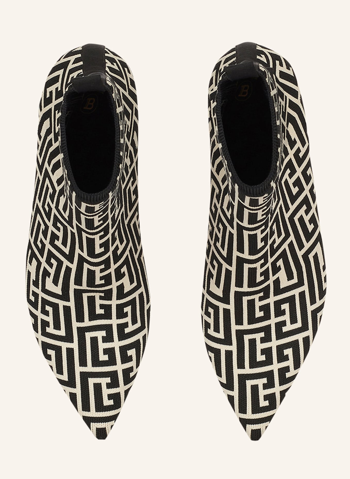 BALMAIN Zweifarbige Skye Ankle Boots aus Stretch-Strick mit Balmain-Monogramm: SCHWARZ