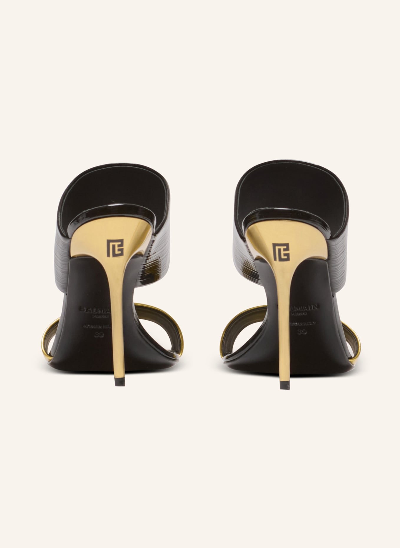 BALMAIN Pantoletten PB aus gestreiftem Leder: SCHWARZ