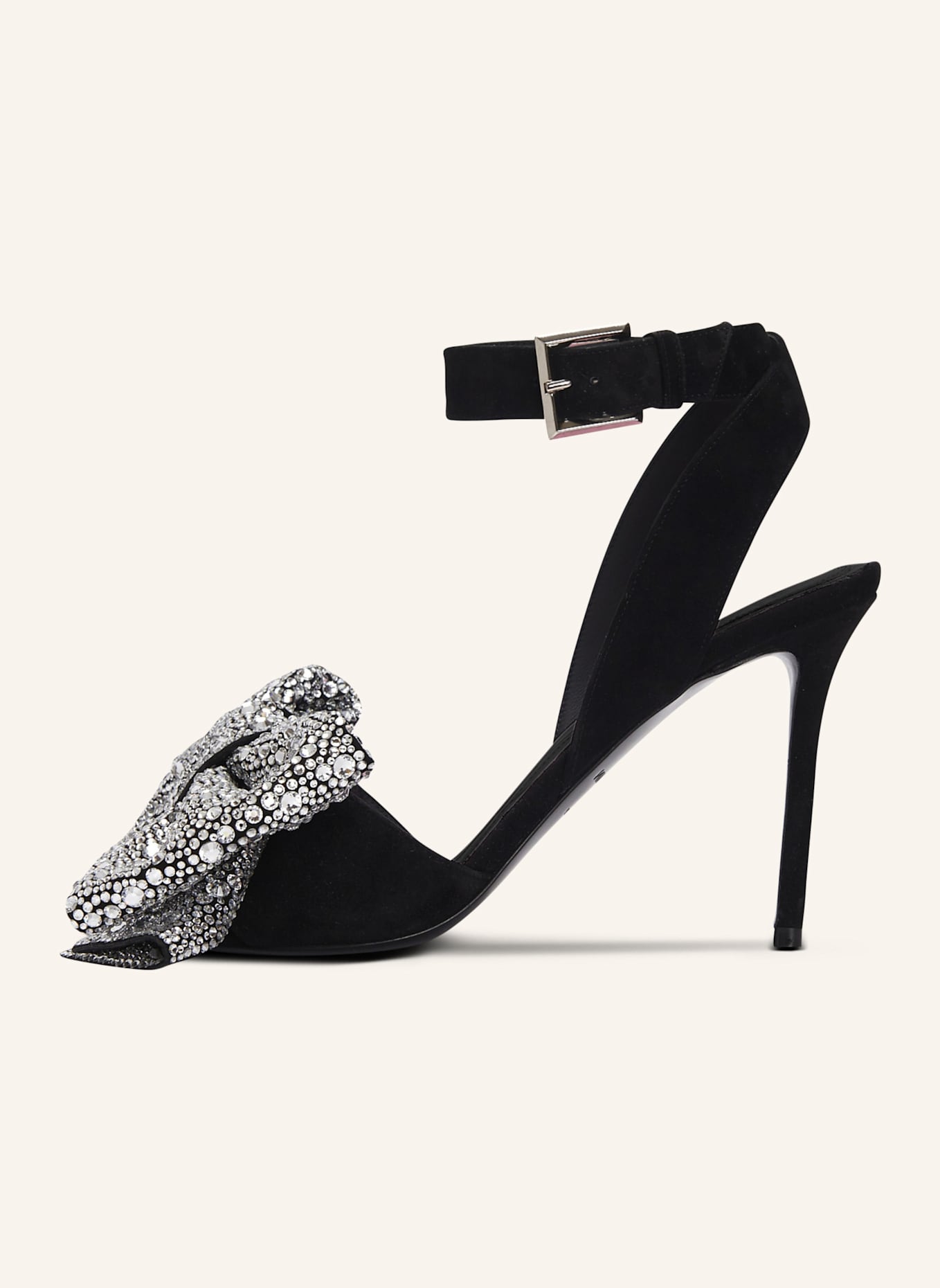 BALMAIN Sandalen Ruby mit Strass-Schleifen aus Wildleder: SCHWARZ