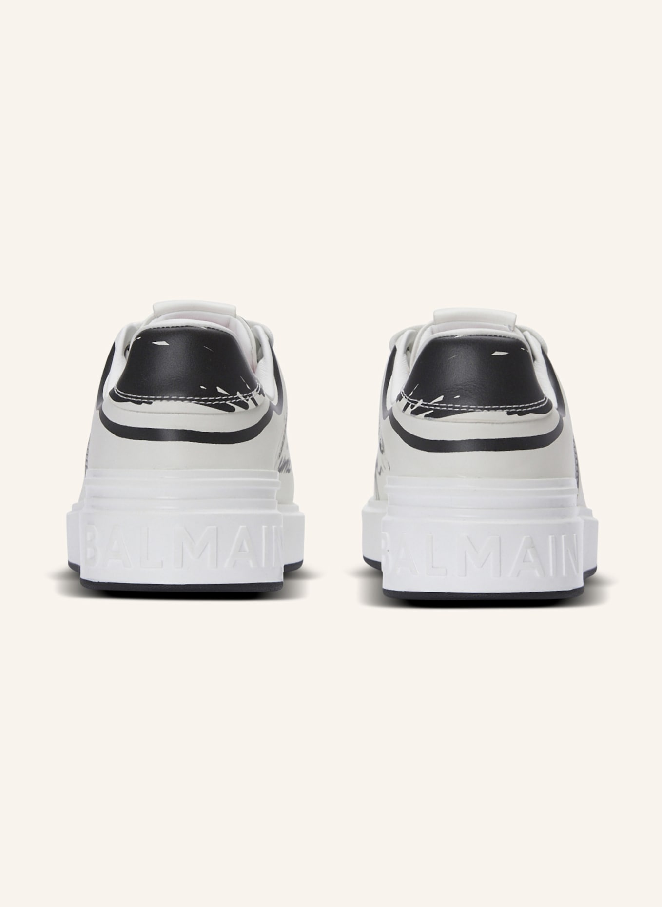BALMAIN Sneakers B-Court aus bedrucktem Kalbsleder: WEISS