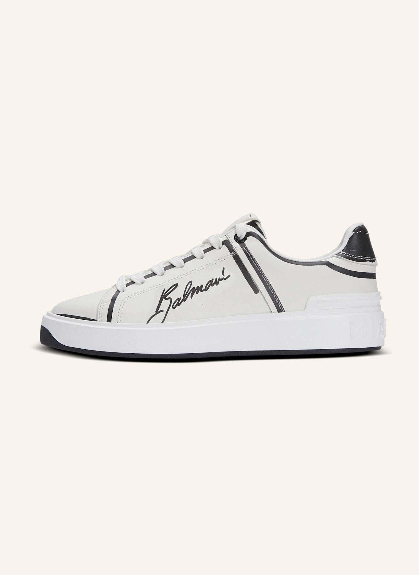 BALMAIN Sneakers B-Court aus bedrucktem Kalbsleder: WEISS
