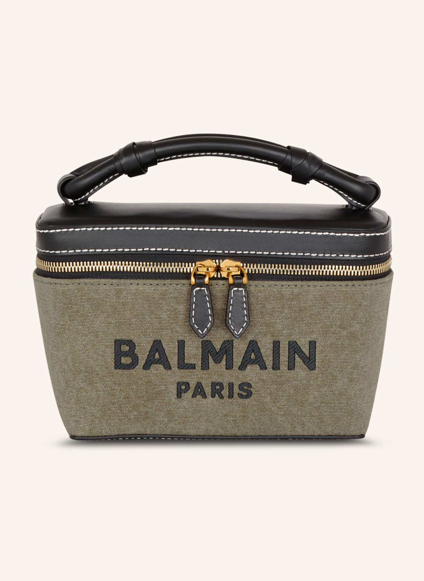 BALMAIN Beautycase B-Army aus Canvas und Leder: GRÜN