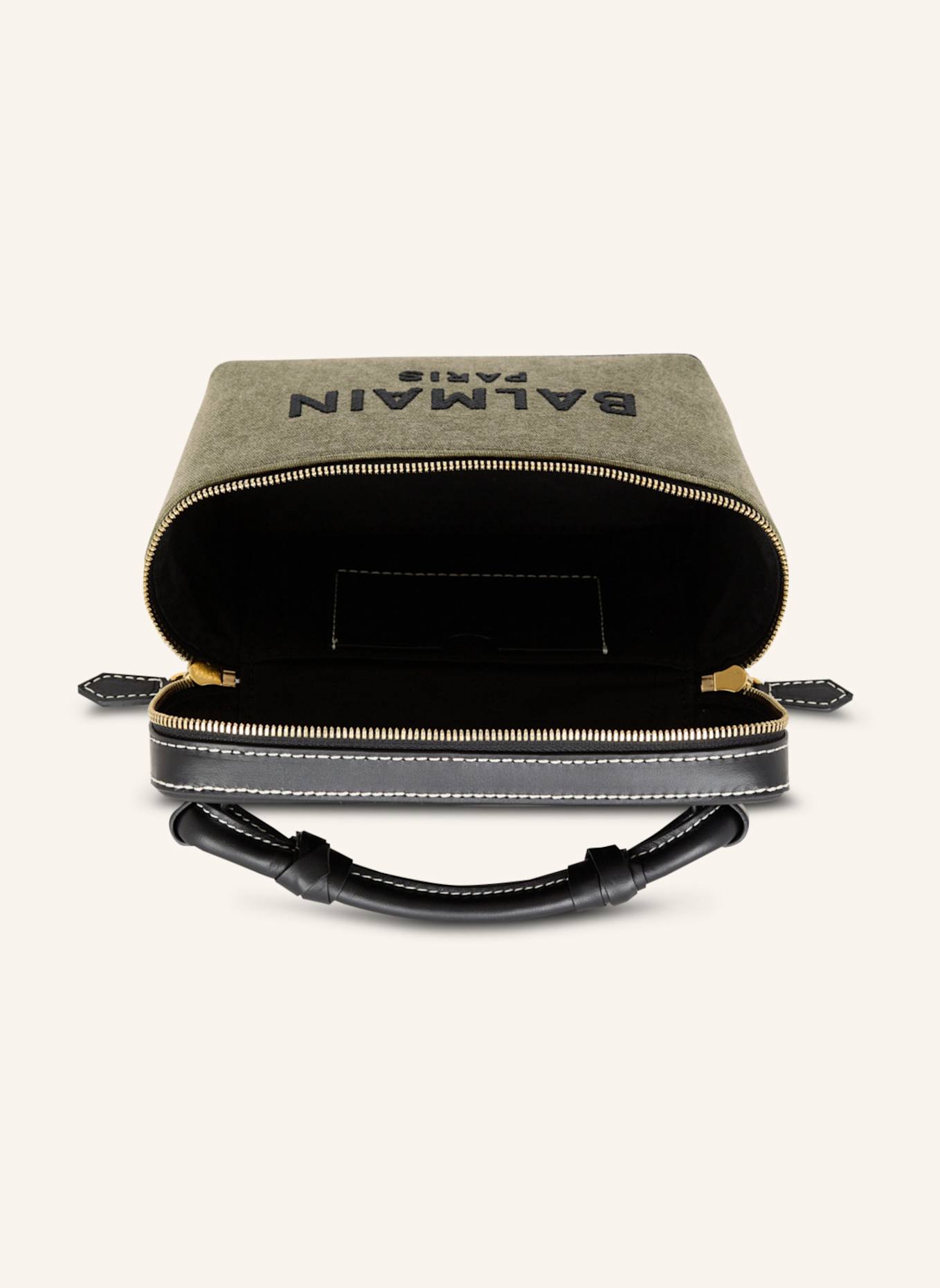 BALMAIN Beautycase B-Army aus Canvas und Leder: GRÜN