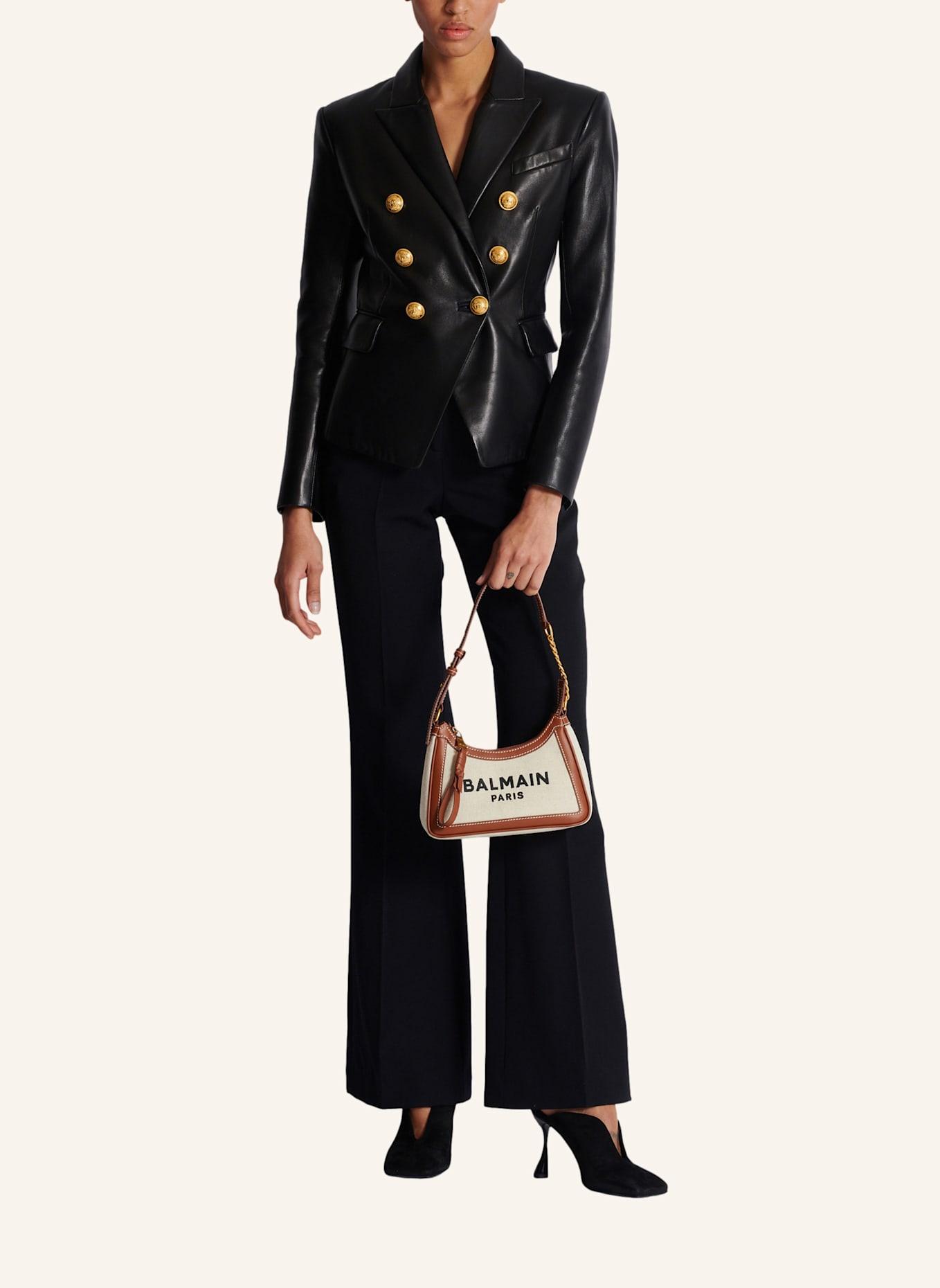 BALMAIN Tasche B-Army aus Canvas mit Ledereinsätzen: KHAKI