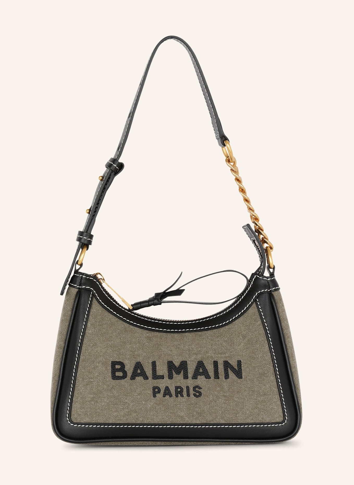 BALMAIN Tasche B-Army aus Canvas mit Ledereinsätzen: GRÜN