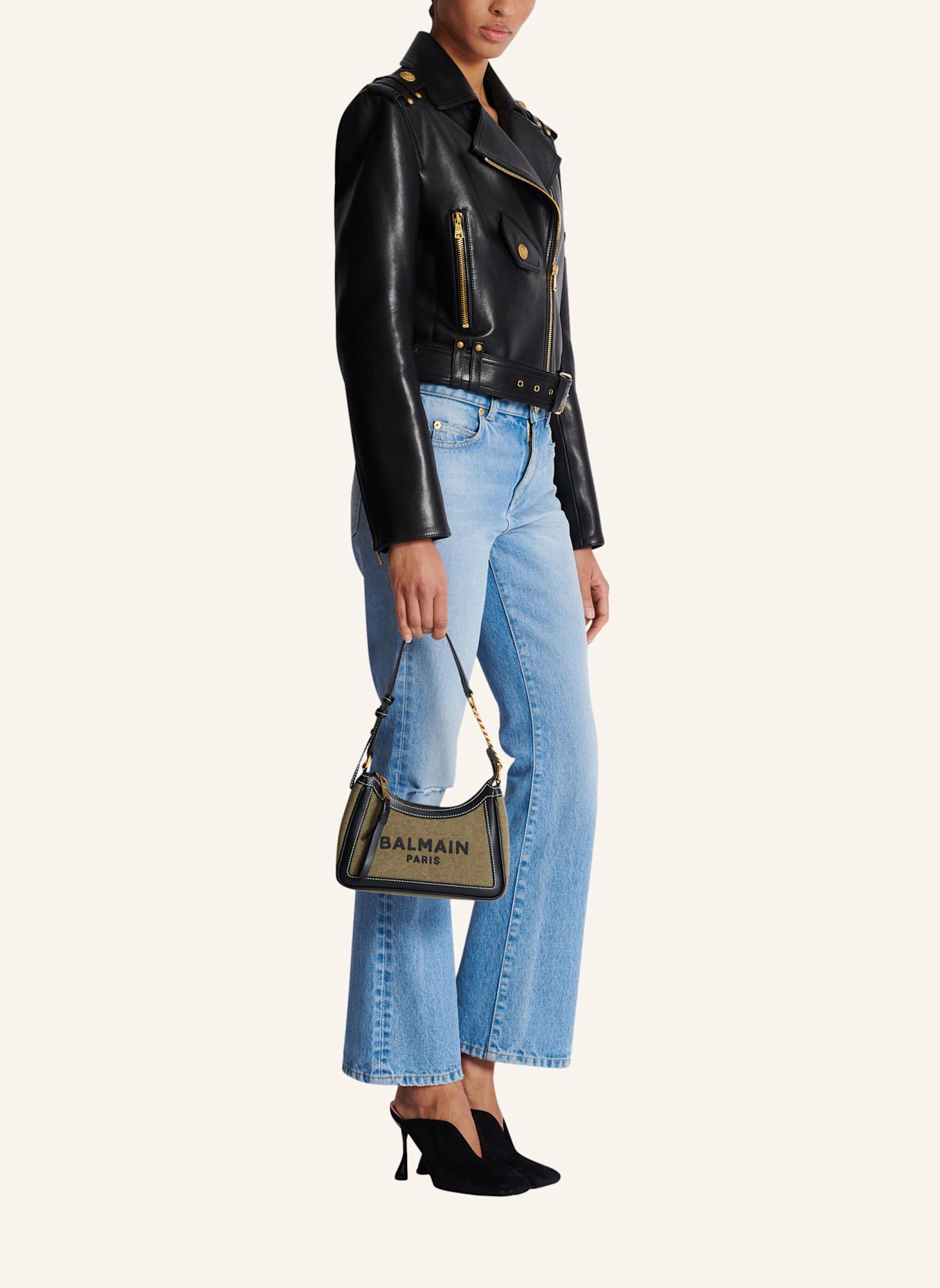 BALMAIN Tasche B-Army aus Canvas mit Ledereinsätzen: GRÜN