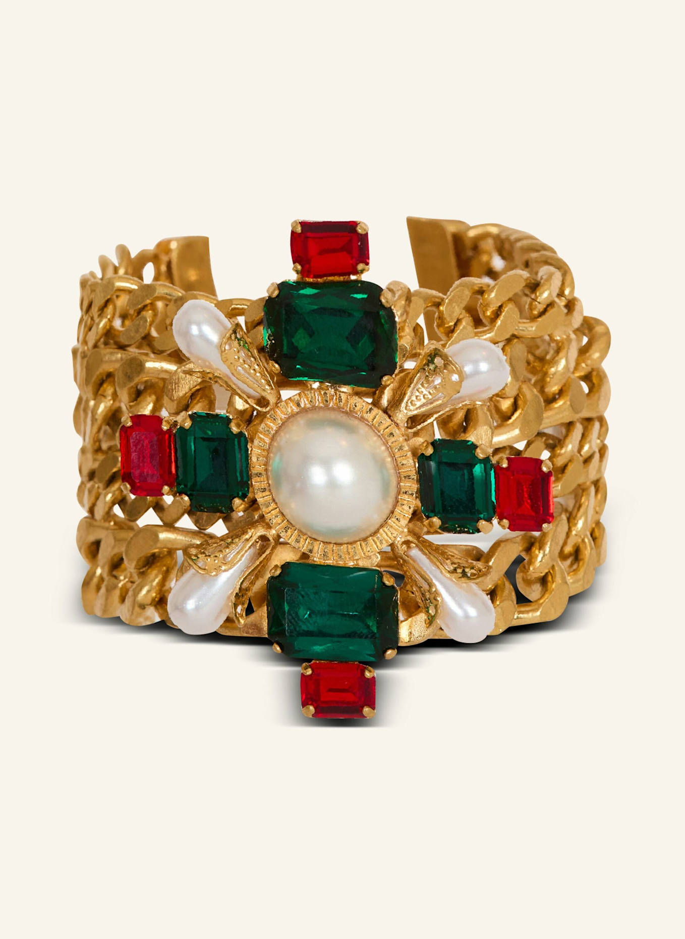 BALMAIN Barockes Armband mit Ketten und Perlen: NUDE