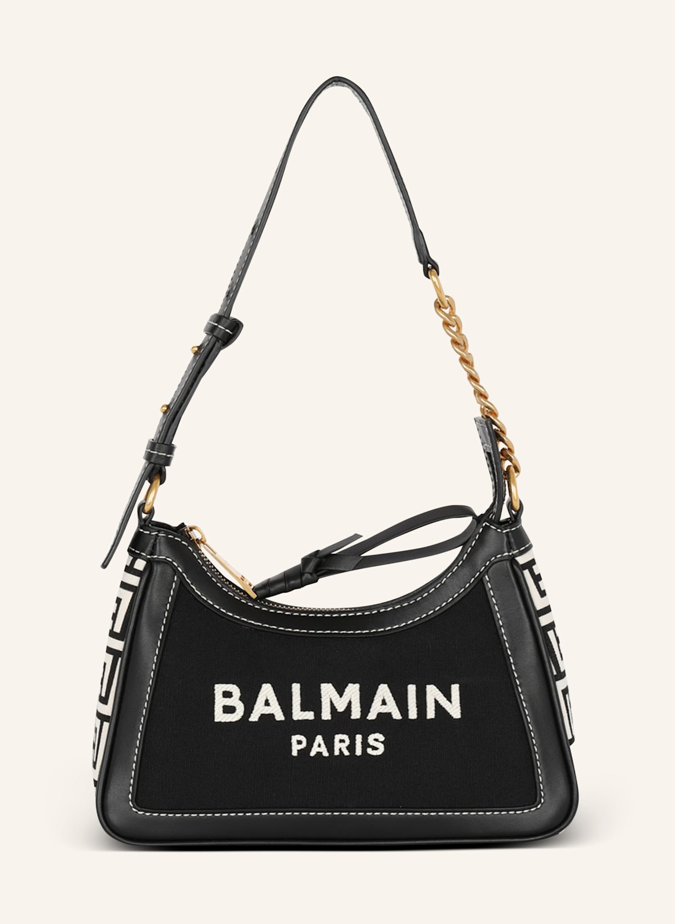 BALMAIN Handtasche B-Army aus Monogramm-Canvas und Glattleder: SCHWARZ
