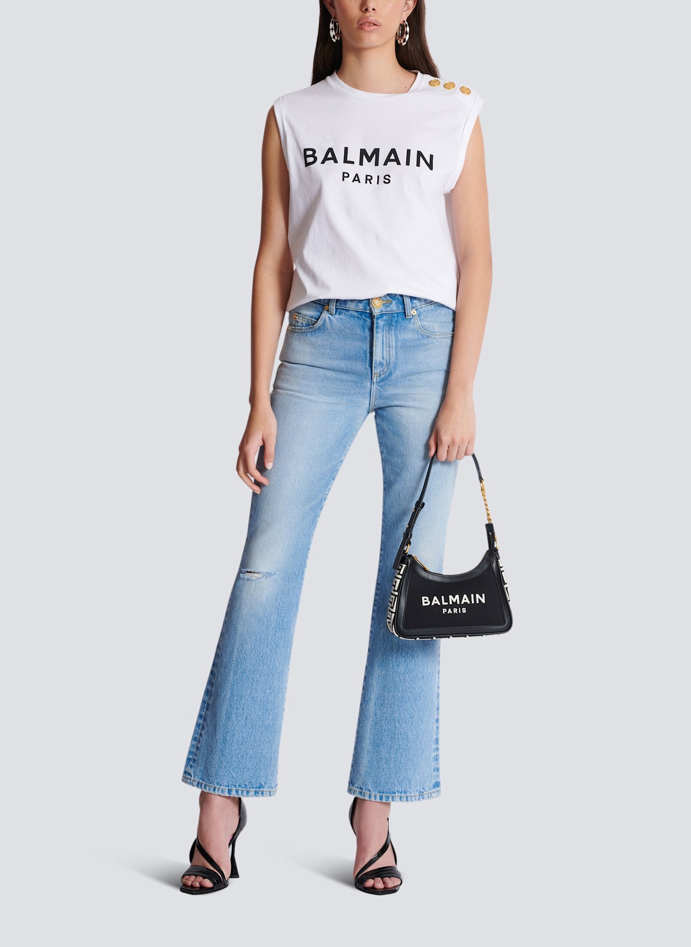 BALMAIN Handtasche B-Army aus Monogramm-Canvas und Glattleder: SCHWARZ