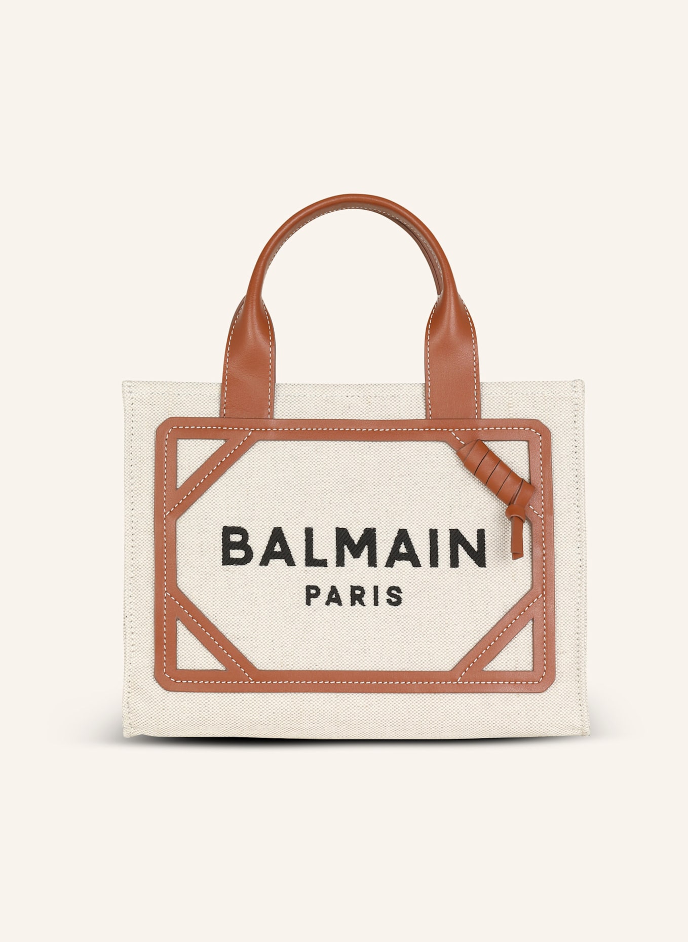 BALMAIN Kleiner Shopper B-Army aus Canvas mit Ledereinsätzen: KHAKI