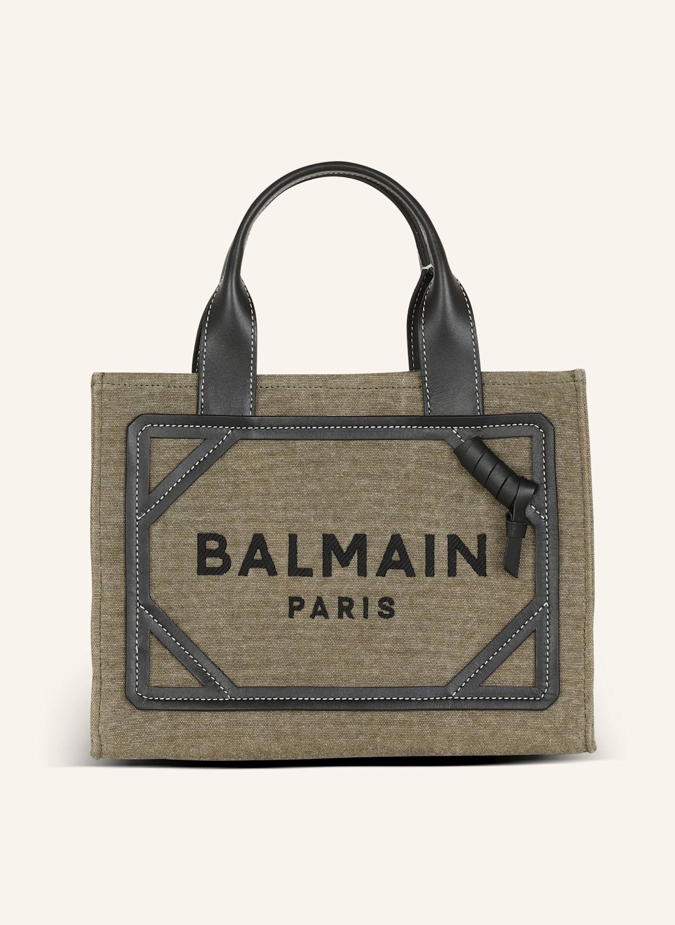 BALMAIN Kleiner Shopper B-Army aus Canvas mit Ledereinsätzen: GRÜN