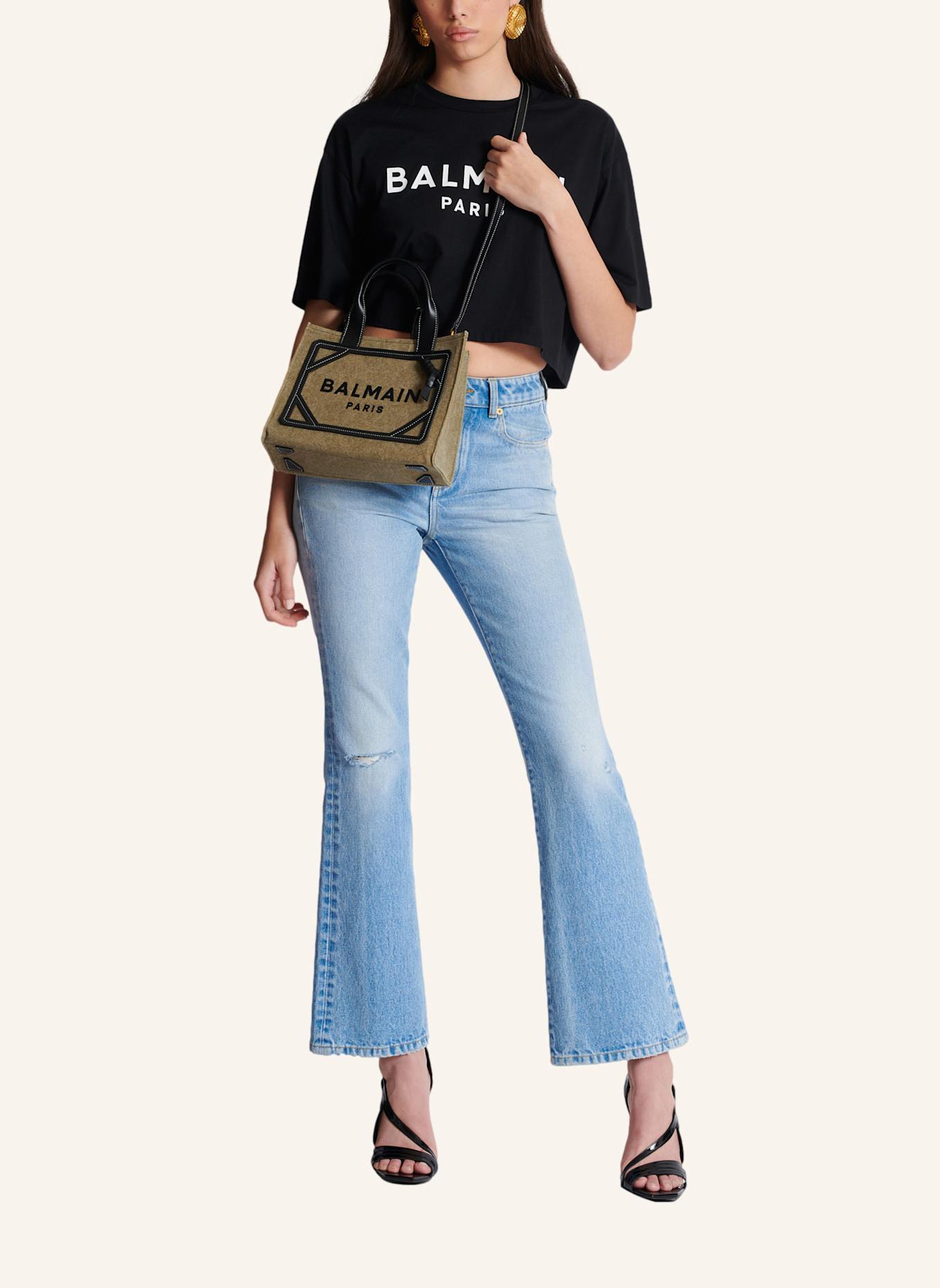 BALMAIN Kleiner Shopper B-Army aus Canvas mit Ledereinsätzen: GRÜN