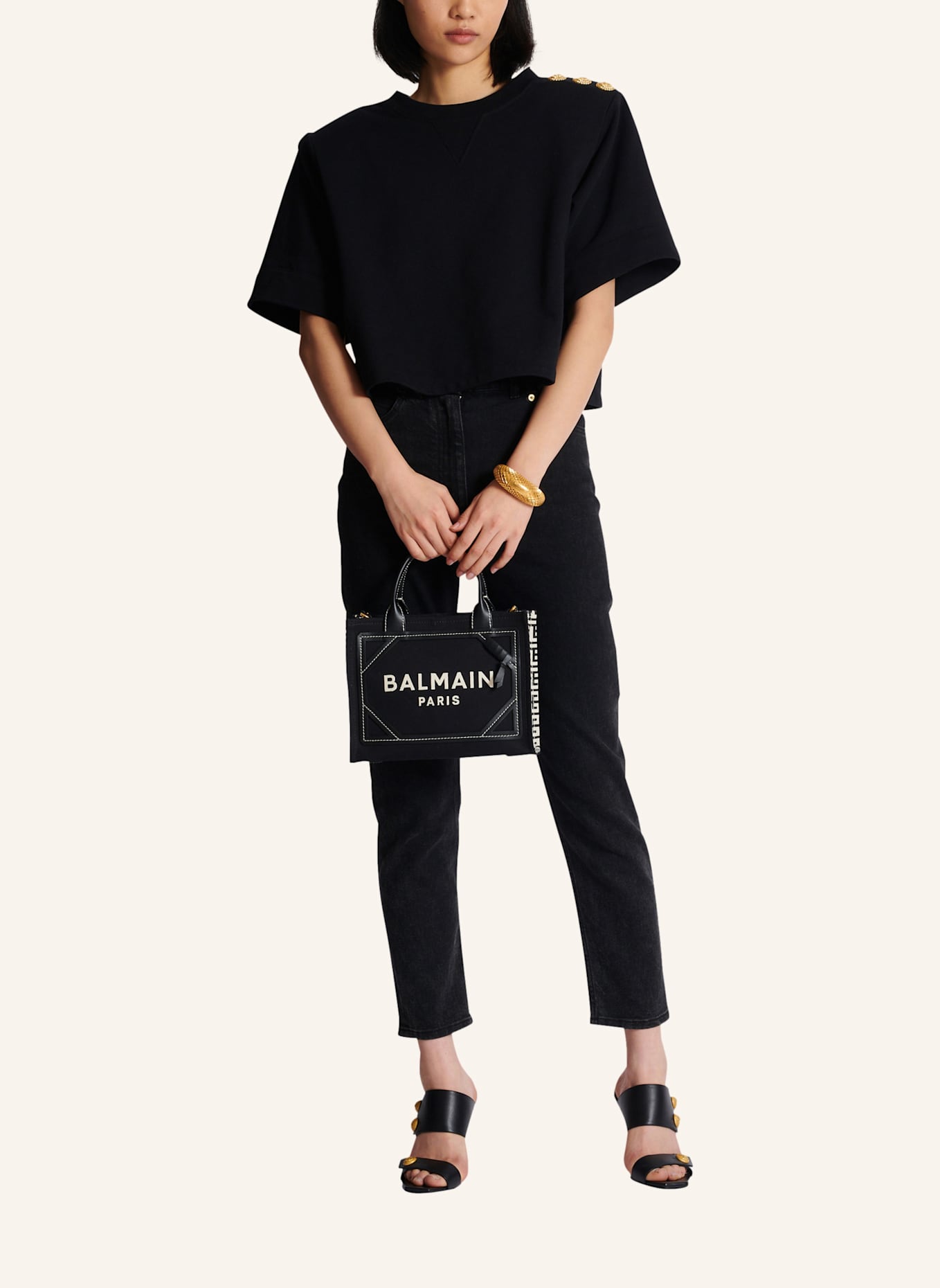 BALMAIN Shopper B-Army aus Monogramm-Canvas und Glattleder: SCHWARZ