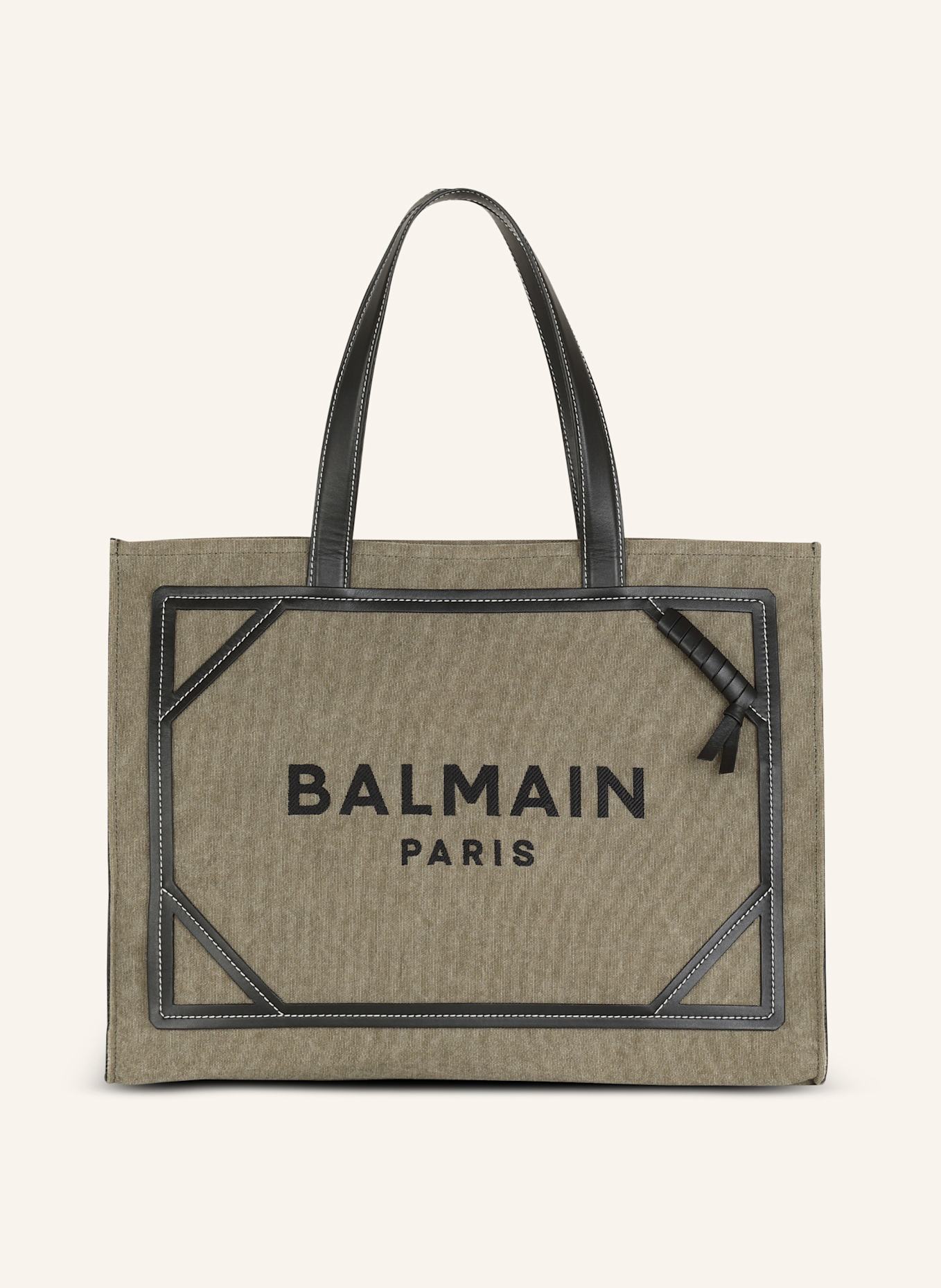 BALMAIN Shopper B-Army 42 aus Canvas mit Lederdetails: GRÜN
