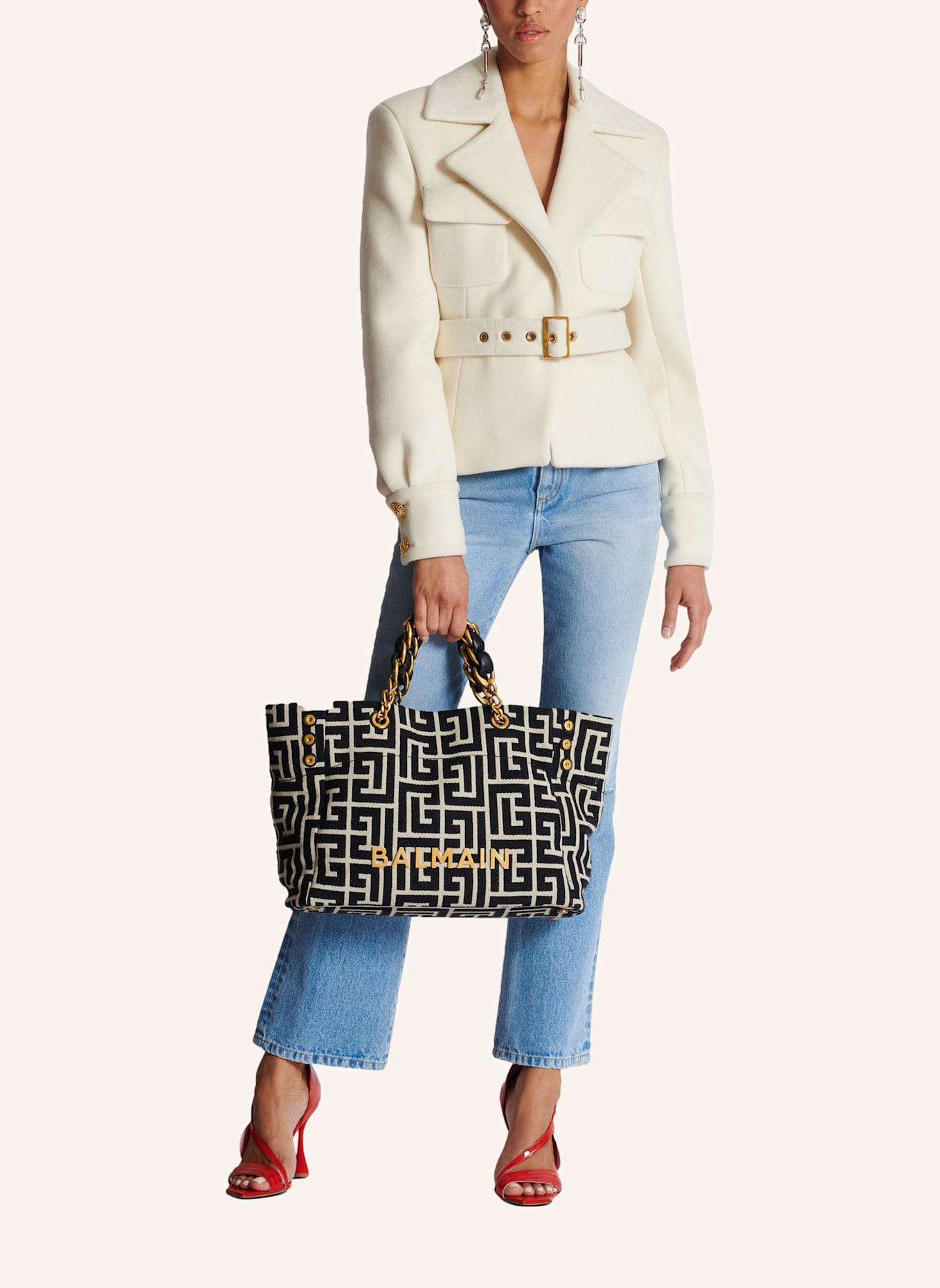 BALMAIN Shopper 1945 Soft aus Jacquard-Canvas mit Monogramm PB Labyrinthe: SCHWARZ
