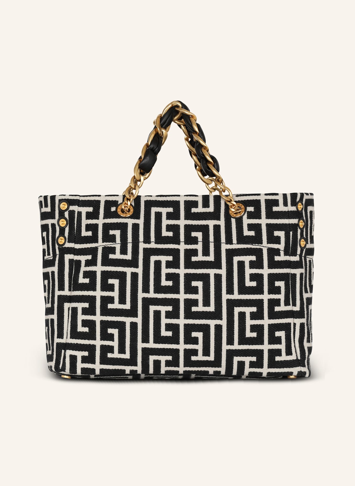 BALMAIN Shopper 1945 Soft aus Jacquard-Canvas mit Monogramm PB Labyrinthe: SCHWARZ