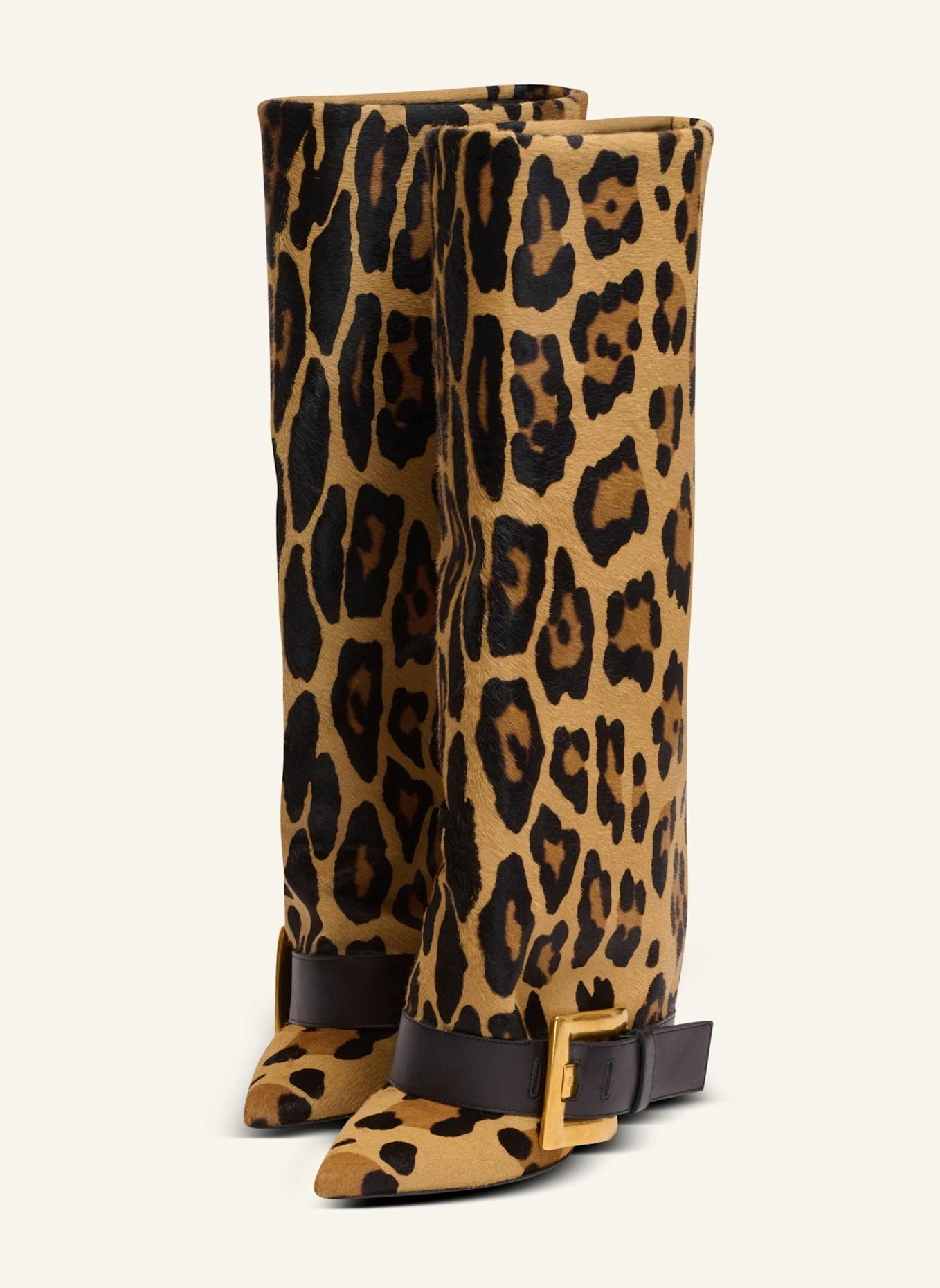 BALMAIN Anthem Lederstiefel mit Leoparden-Print: BRAUN