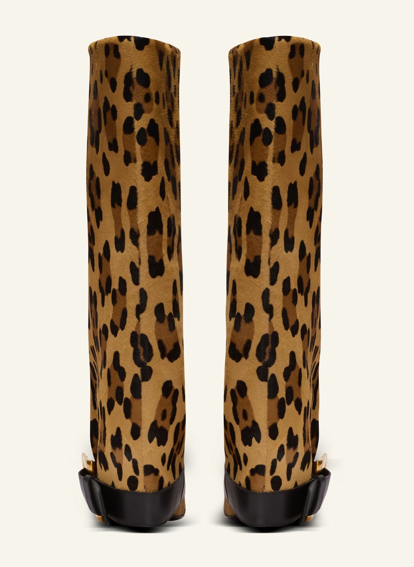 BALMAIN Anthem Lederstiefel mit Leoparden-Print: BRAUN