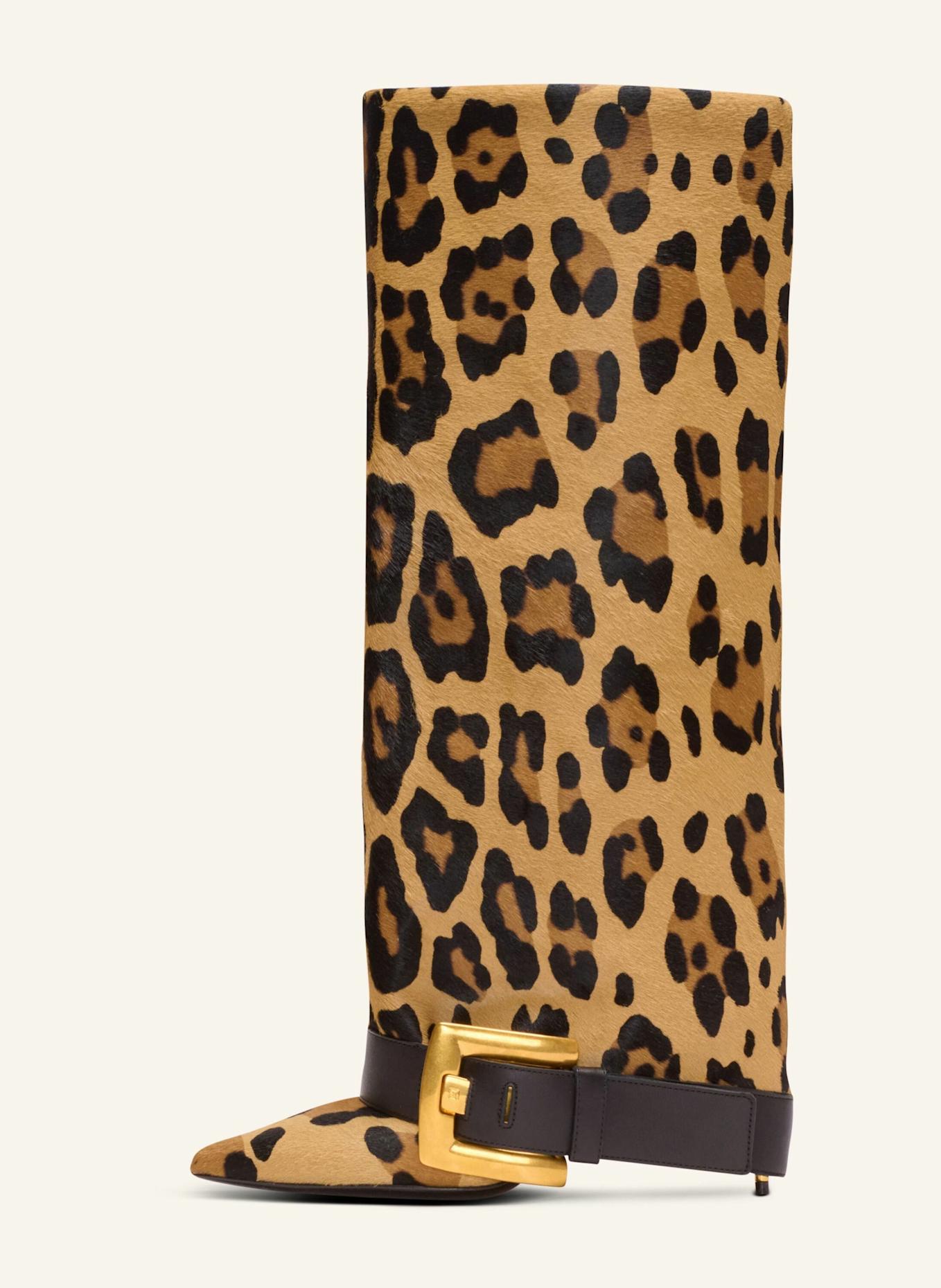 BALMAIN Anthem Lederstiefel mit Leoparden-Print: BRAUN